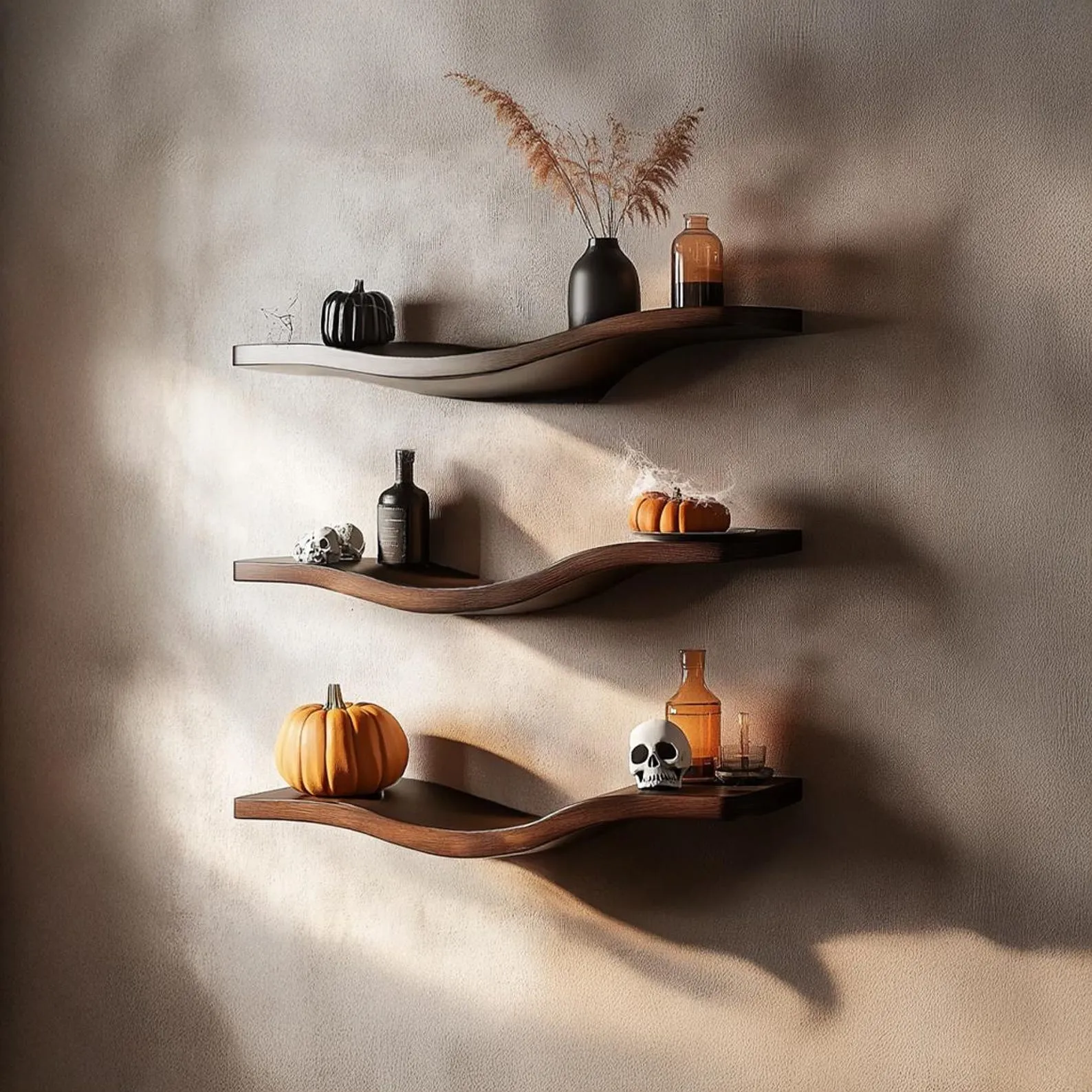 Rustic Solid Wood Floating Shelf Farmhouse Bookcase Handmade Furniture for Halloween Decorations