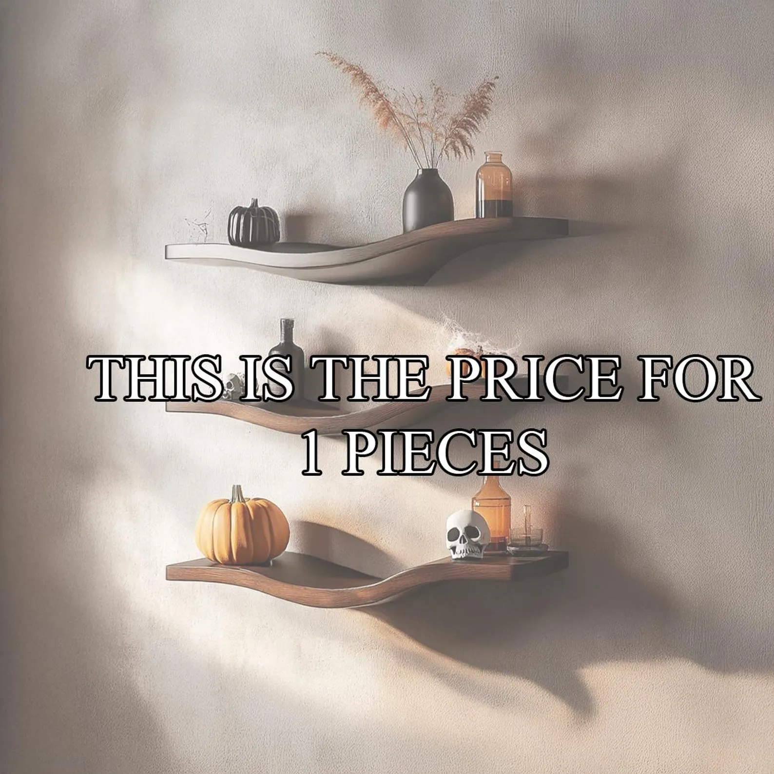 Rustic Solid Wood Floating Shelf Farmhouse Bookcase Handmade Furniture for Halloween Decorations - Image 2