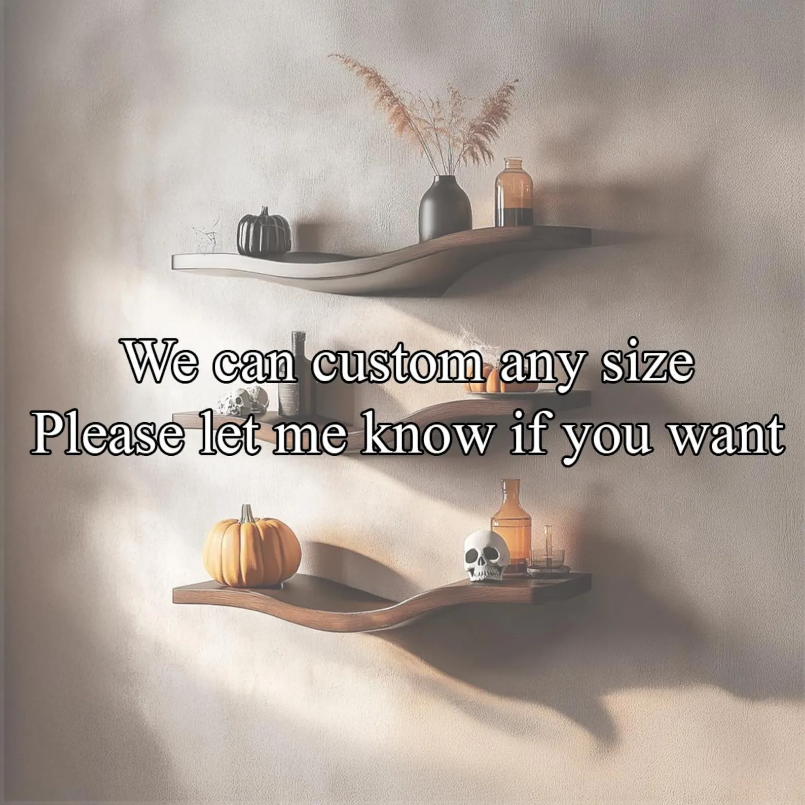 Rustic Solid Wood Floating Shelf Farmhouse Bookcase Handmade Furniture for Halloween Decorations - Image 3