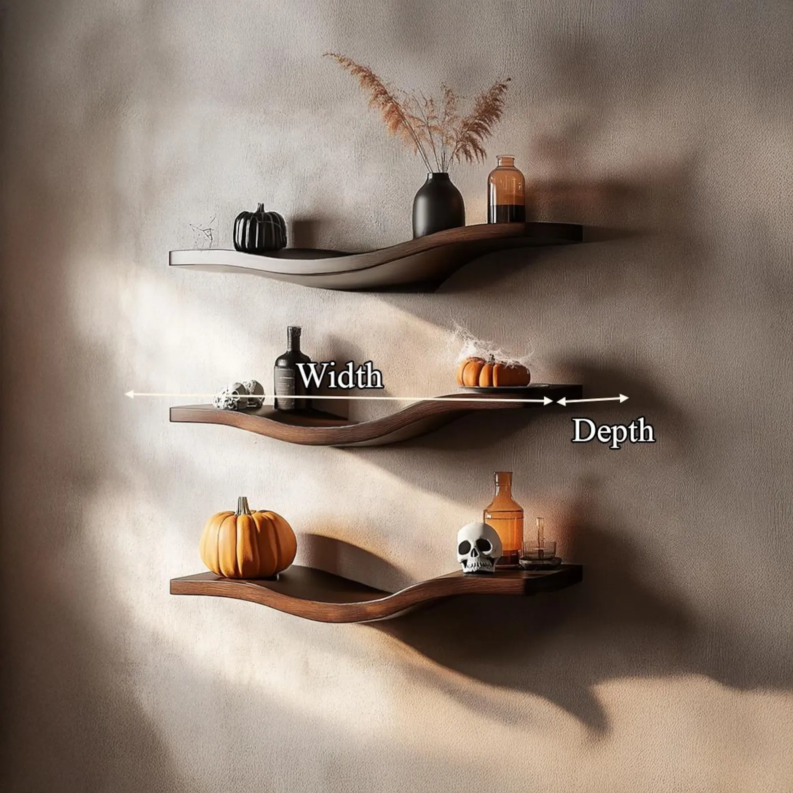 Rustic Solid Wood Floating Shelf Farmhouse Bookcase Handmade Furniture for Halloween Decorations - Image 4