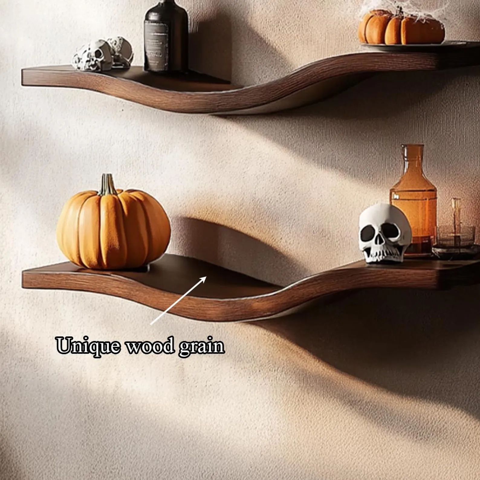 Rustic Solid Wood Floating Shelf Farmhouse Bookcase Handmade Furniture for Halloween Decorations - Image 6