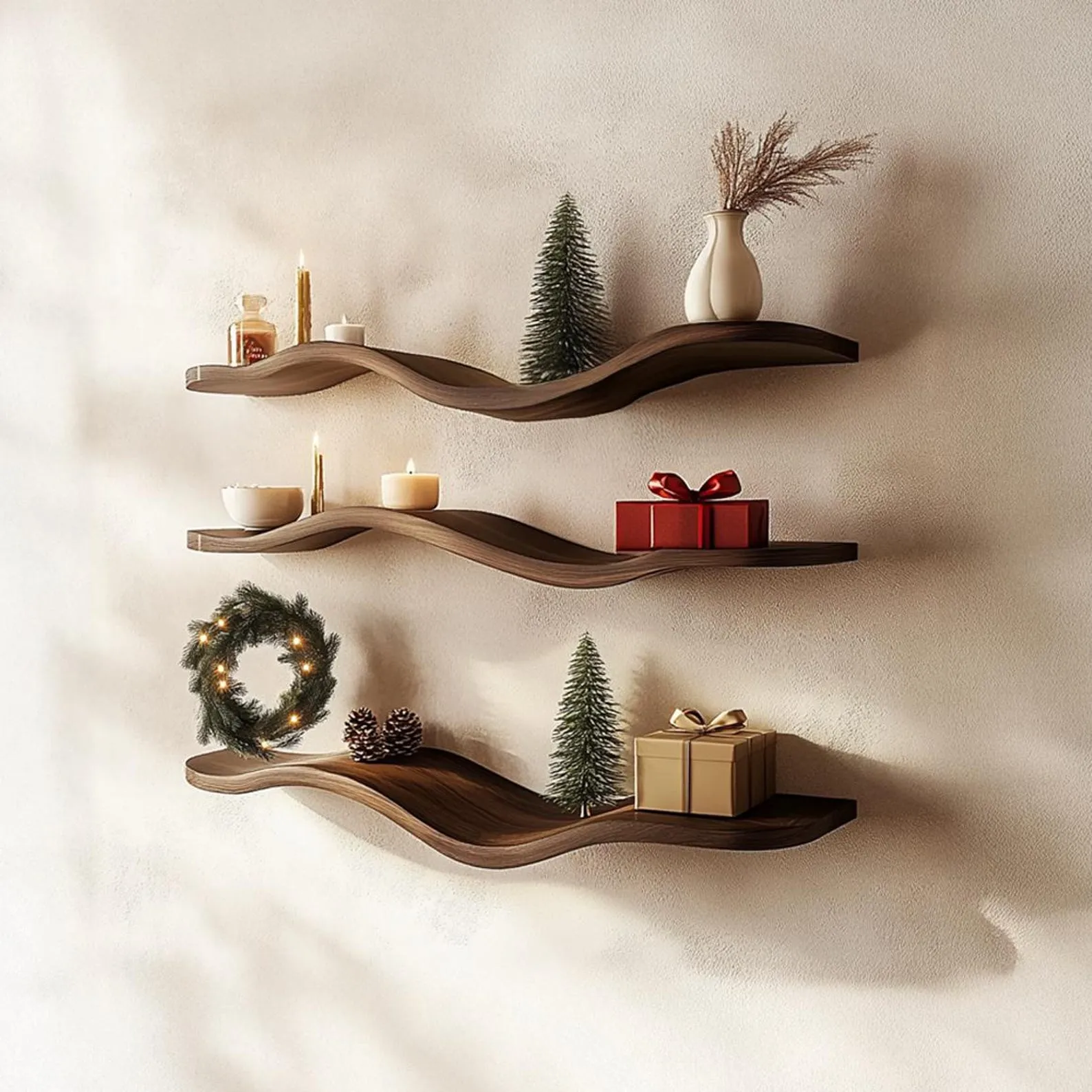 Solid Wood Floating Shelf Custom Bookcase Farmhouse Shelf Unique Furniture for Christmas Home Decor