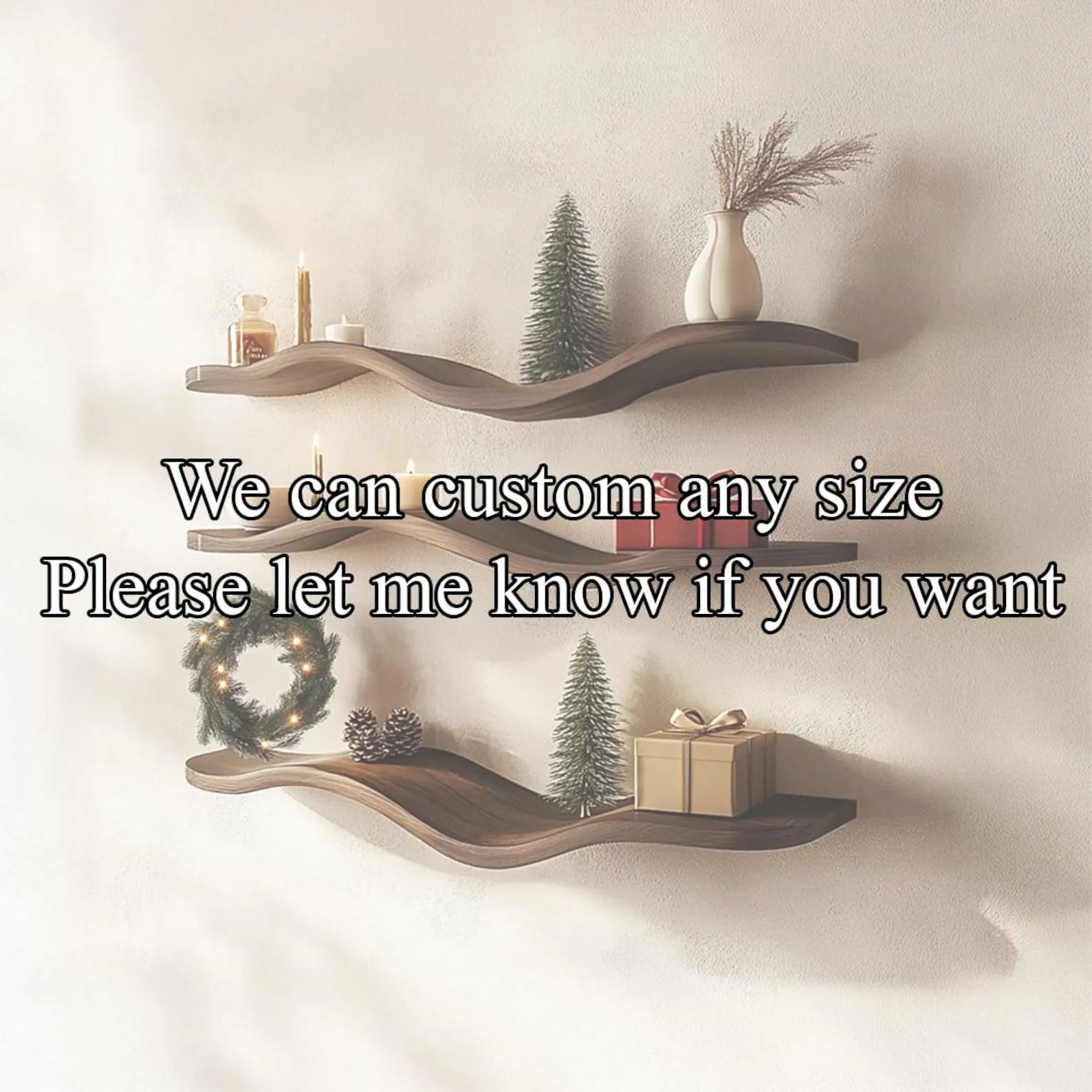 Solid Wood Floating Shelf Custom Bookcase Farmhouse Shelf Unique Furniture for Christmas Home Decor - Image 3