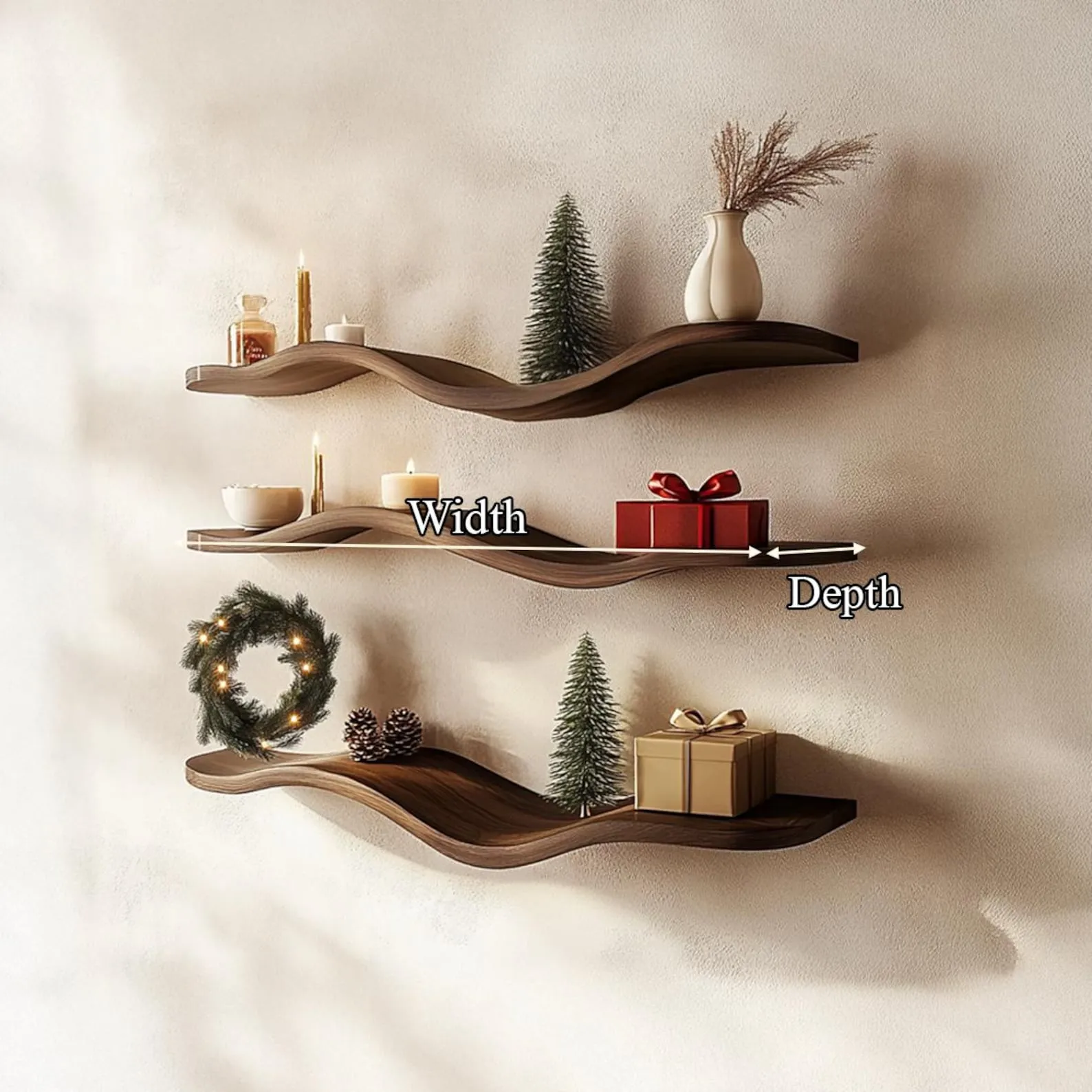 Solid Wood Floating Shelf Custom Bookcase Farmhouse Shelf Unique Furniture for Christmas Home Decor - Image 4