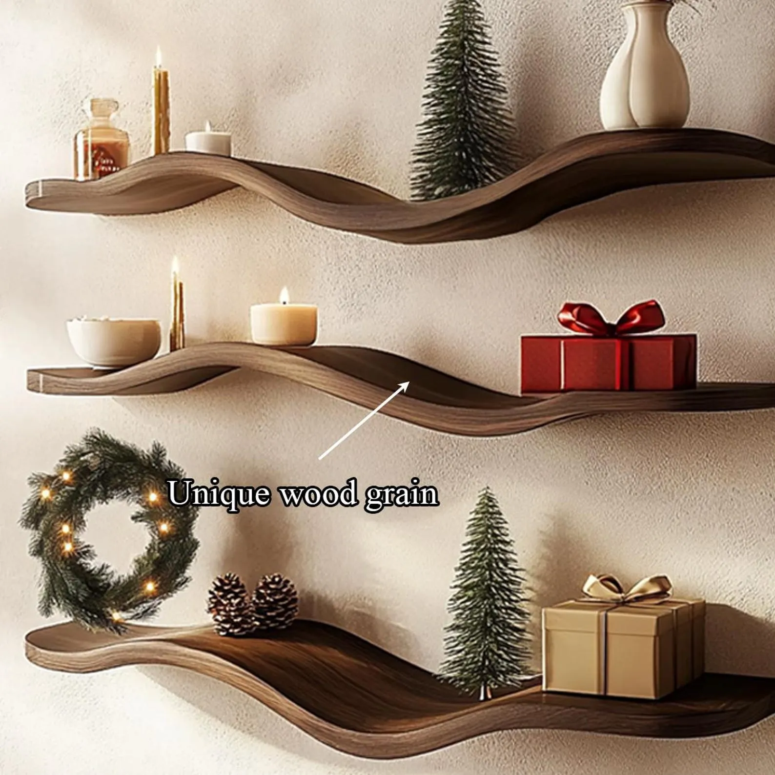 Solid Wood Floating Shelf Custom Bookcase Farmhouse Shelf Unique Furniture for Christmas Home Decor - Image 6