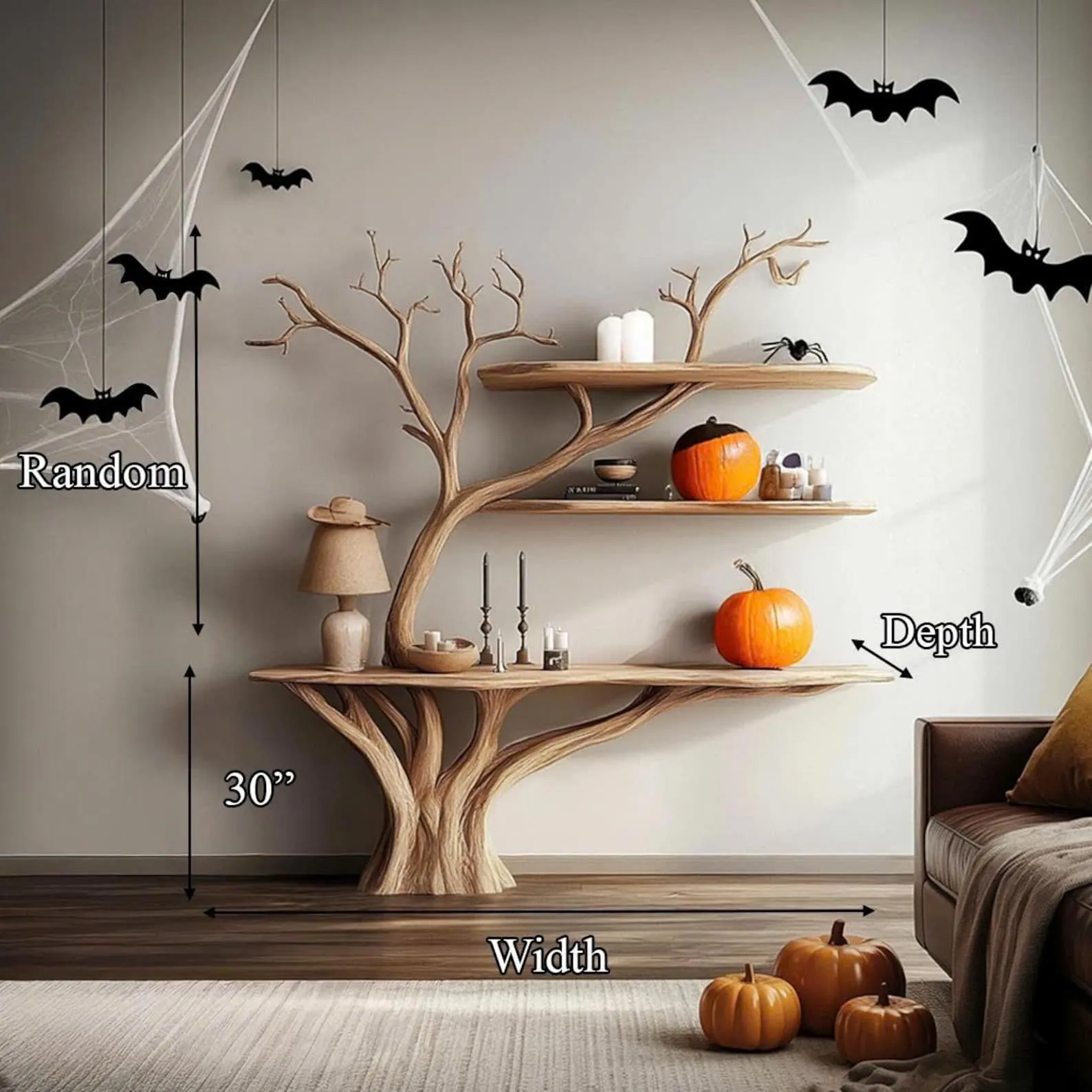 Rustic Live Edge Console Table Handmade Wood Entryway Desk Bookshelves Farmhouse Furniture Halloween Home Decor - Image 3