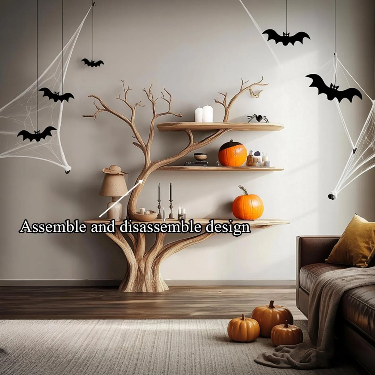 Rustic Live Edge Console Table Handmade Wood Entryway Desk Bookshelves Farmhouse Furniture Halloween Home Decor - Image 4