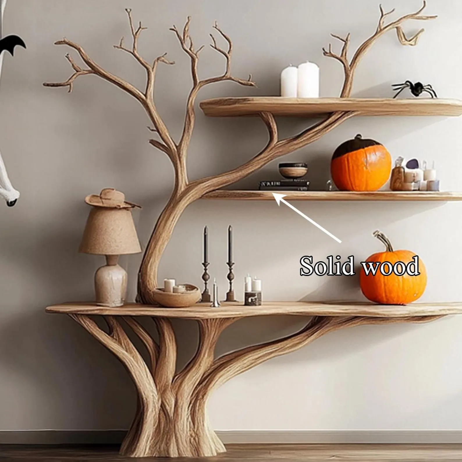 Rustic Live Edge Console Table Handmade Wood Entryway Desk Bookshelves Farmhouse Furniture Halloween Home Decor - Image 5