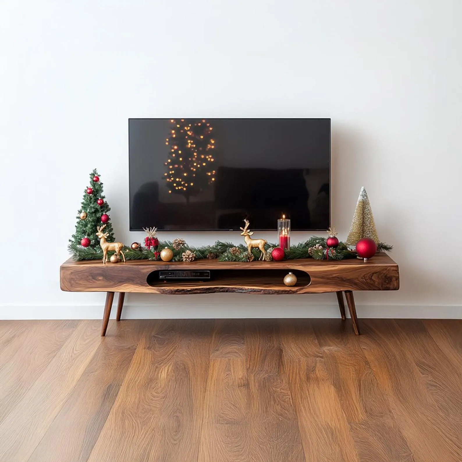 Rustic TV Cabinet Solid Wood TV Stand Storage Cabinet Wood Furniture Home Decor Christmas Decoration