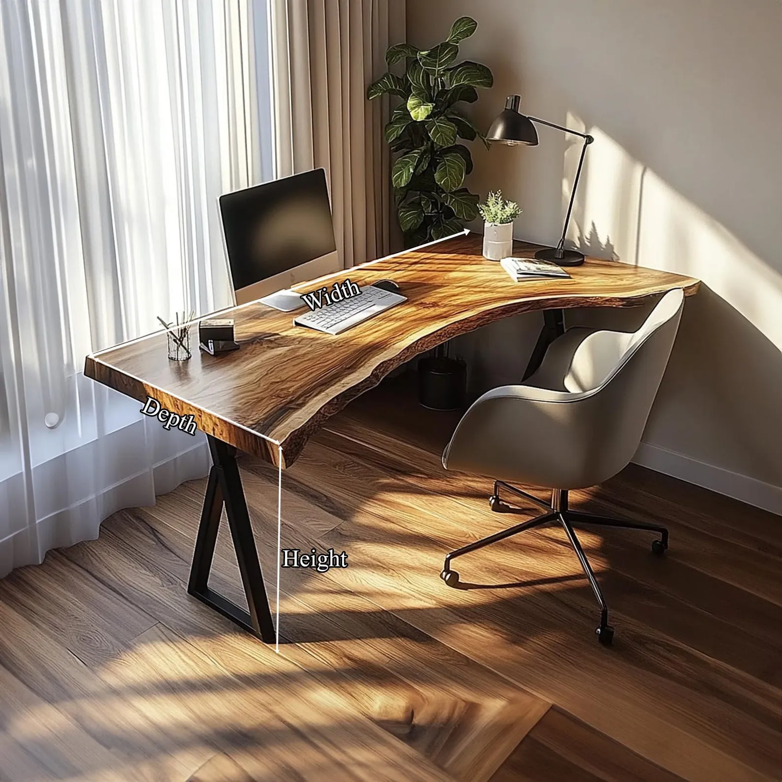 Rustic Live Edge Wooden Office Desk, Solid Wood Executive Computer Table, Natural Slab Writing Desk for Home Office - Image 3