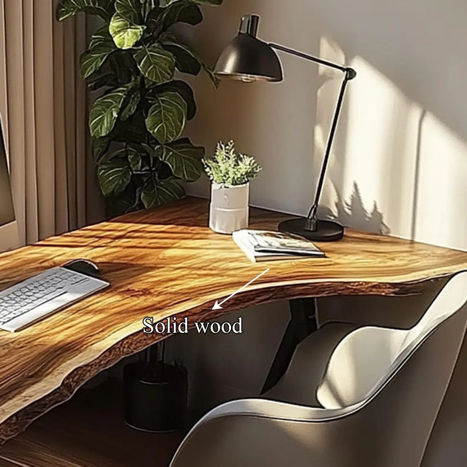 Rustic Live Edge Wooden Office Desk, Solid Wood Executive Computer Table, Natural Slab Writing Desk for Home Office - Image 6