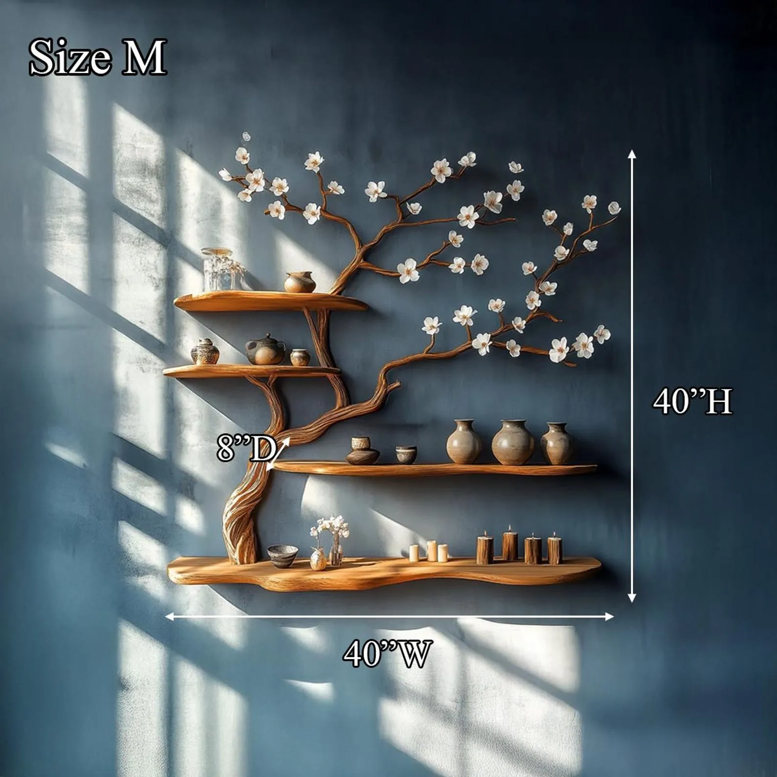 Rustic Solid Wood Tree Bookshelf Wall Art, Handcrafted Blossom Branch Shelf, Nature Inspired Living Room Decor - Image 5