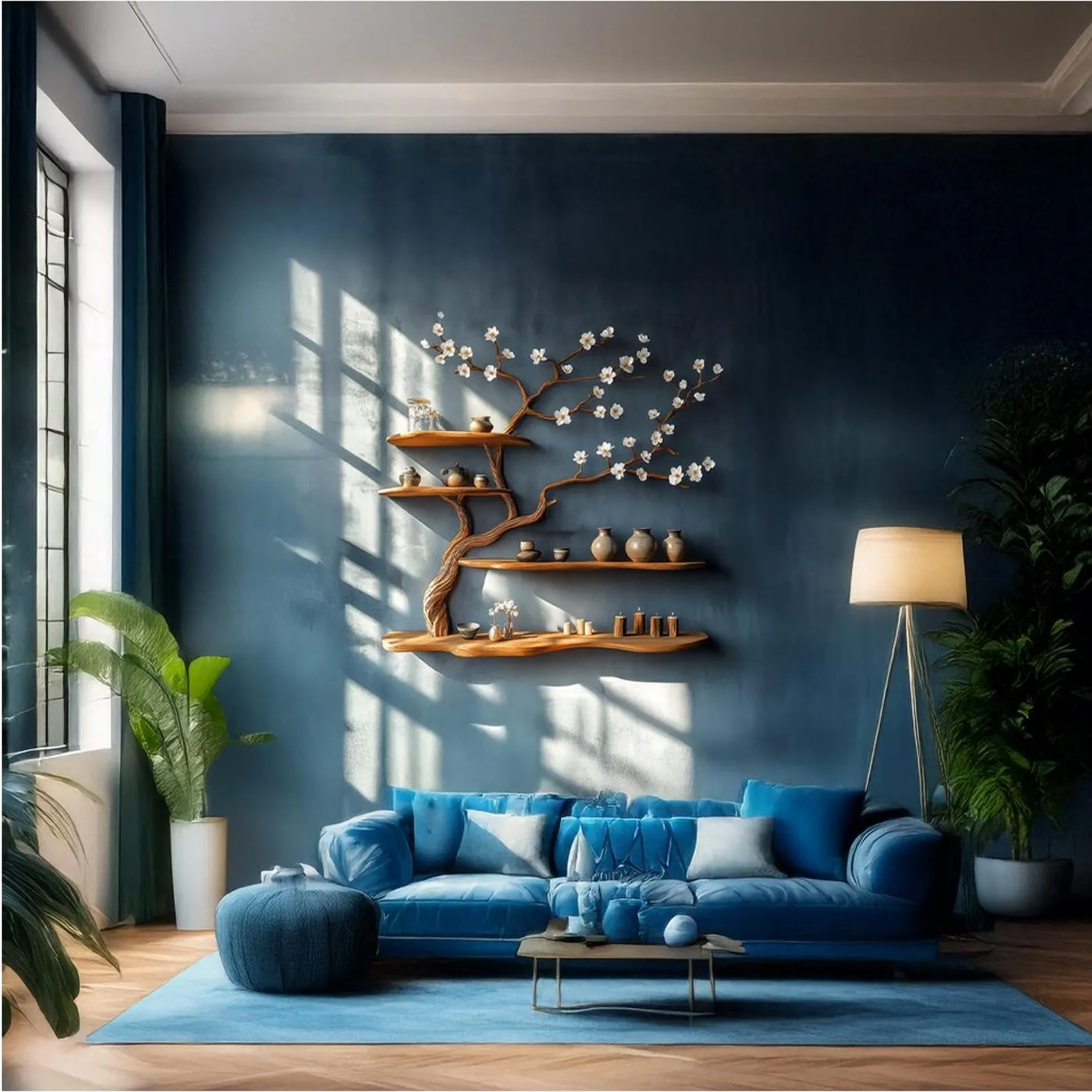 Rustic Solid Wood Tree Bookshelf Wall Art, Handcrafted Blossom Branch Shelf, Nature Inspired Living Room Decor - Image 8