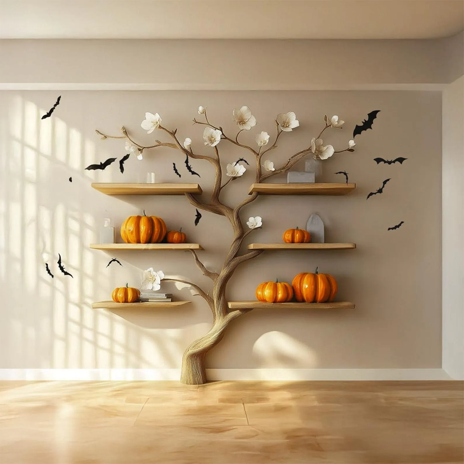 Halloween Tree Bookshelf Solid Wood Bookcase For Creative And Unique Home Decoration
