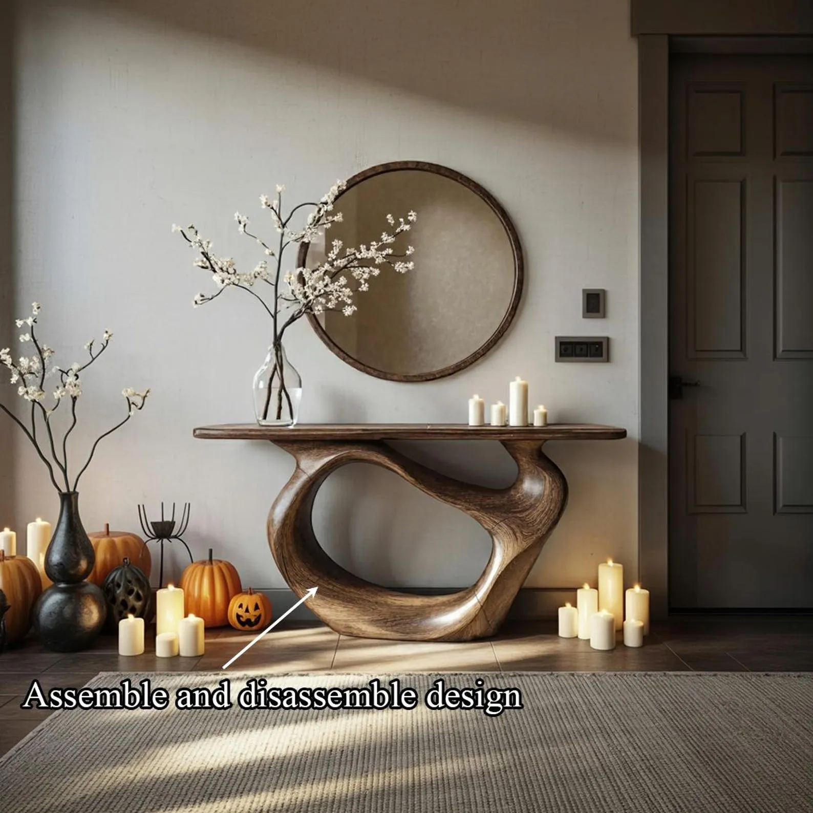 Rustic Console Table Solid Natural Wood Live Edge Handmade Furniture Halloween Decor Housewarming Gift - Image 6