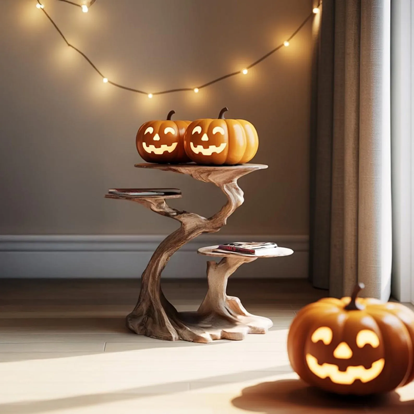 Solid Wood Bedside Table Nightstand Handmade Unique Furniture Rustic Bedroom Accent Halloween Home Decor