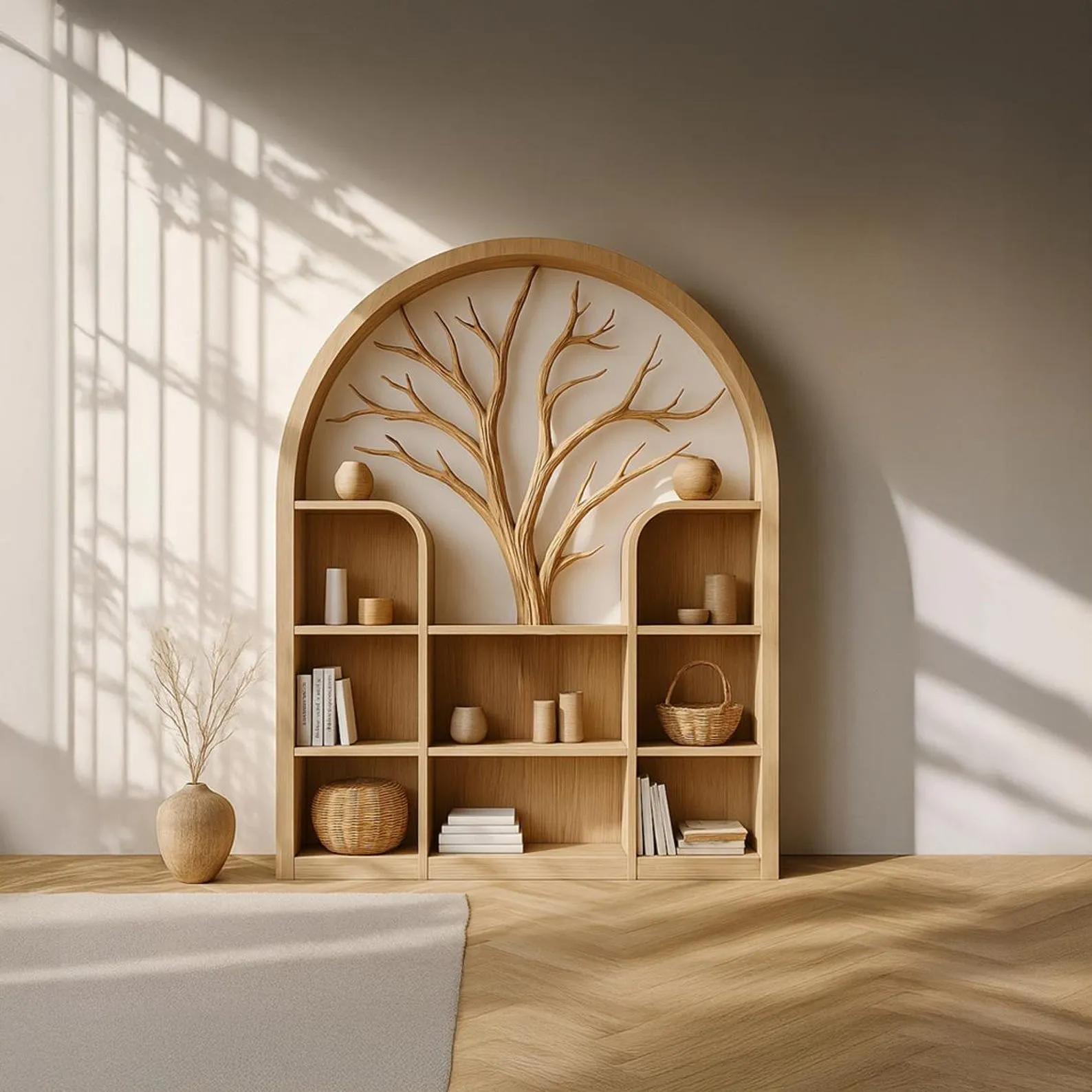 Custom Wood Storage Cabinet Arched Montessori Bookcase Natural Wood Furniture Handmade Living Room Decor Housewarming Gift Her