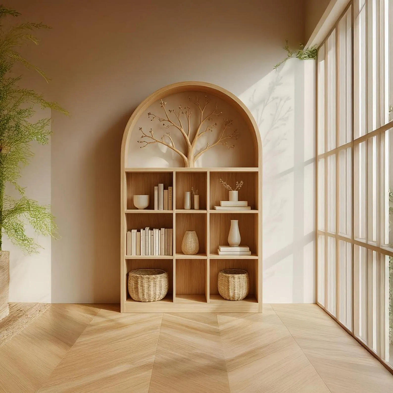 Rustic Wood Storage Cabinet Arched Montessori Bookcase Natural Wood Furniture Living Room Decor Housewarming Gift