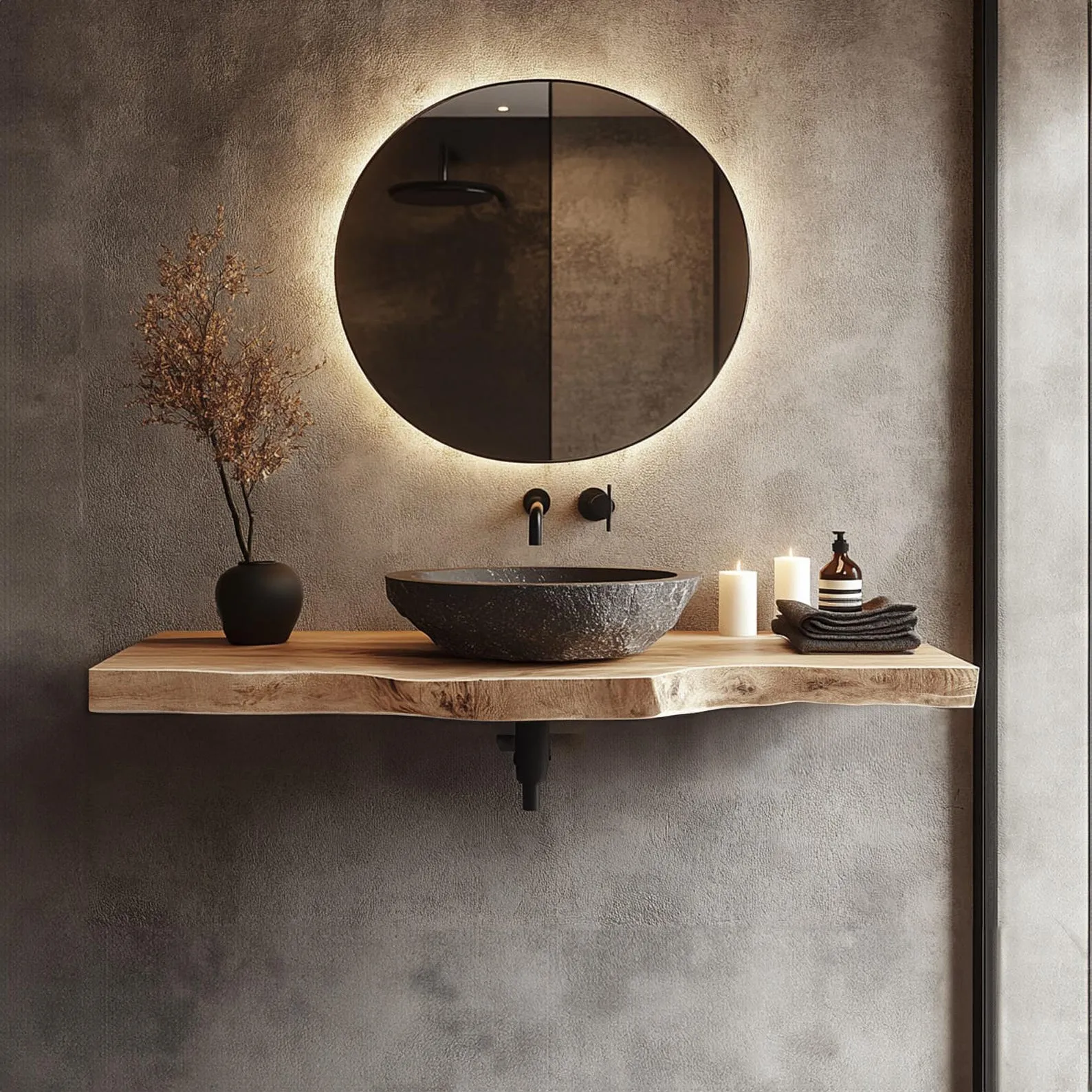 Rustic Floating Bathroom Vanity Solid Wood Sink Shelf Natural Wood Furniture Bathroom Storage Decor Handmade