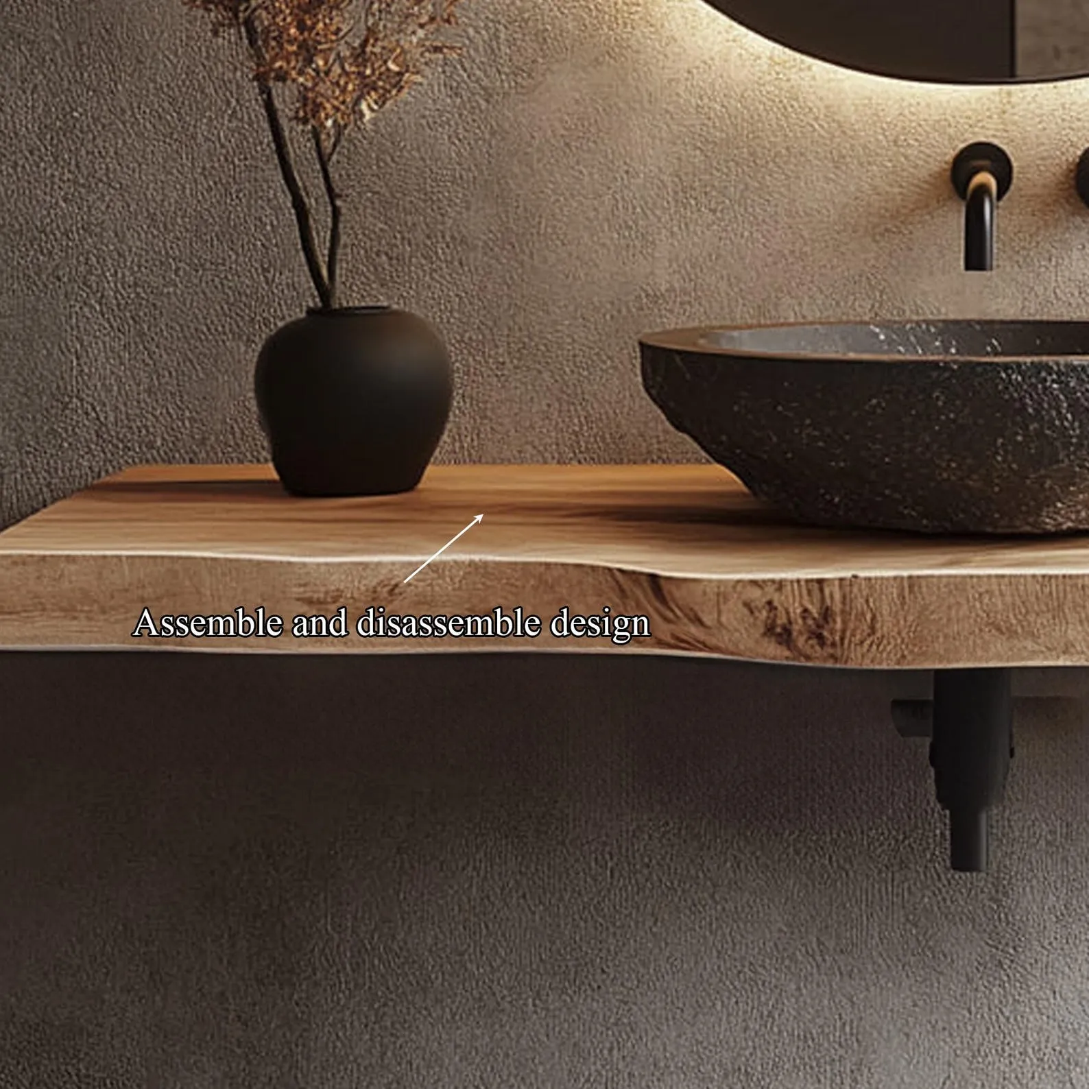 Rustic Floating Bathroom Vanity Solid Wood Sink Shelf Natural Wood Furniture Bathroom Storage Decor Handmade - Image 4