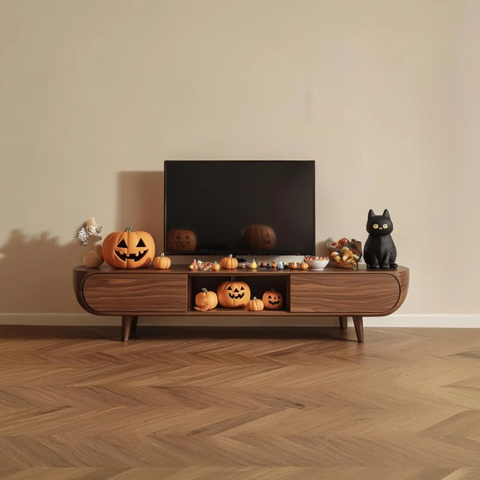 Solid Wood TV Stand Live Edge TV Cabinet Modern Furniture for Living Room Decor and Halloween Gift