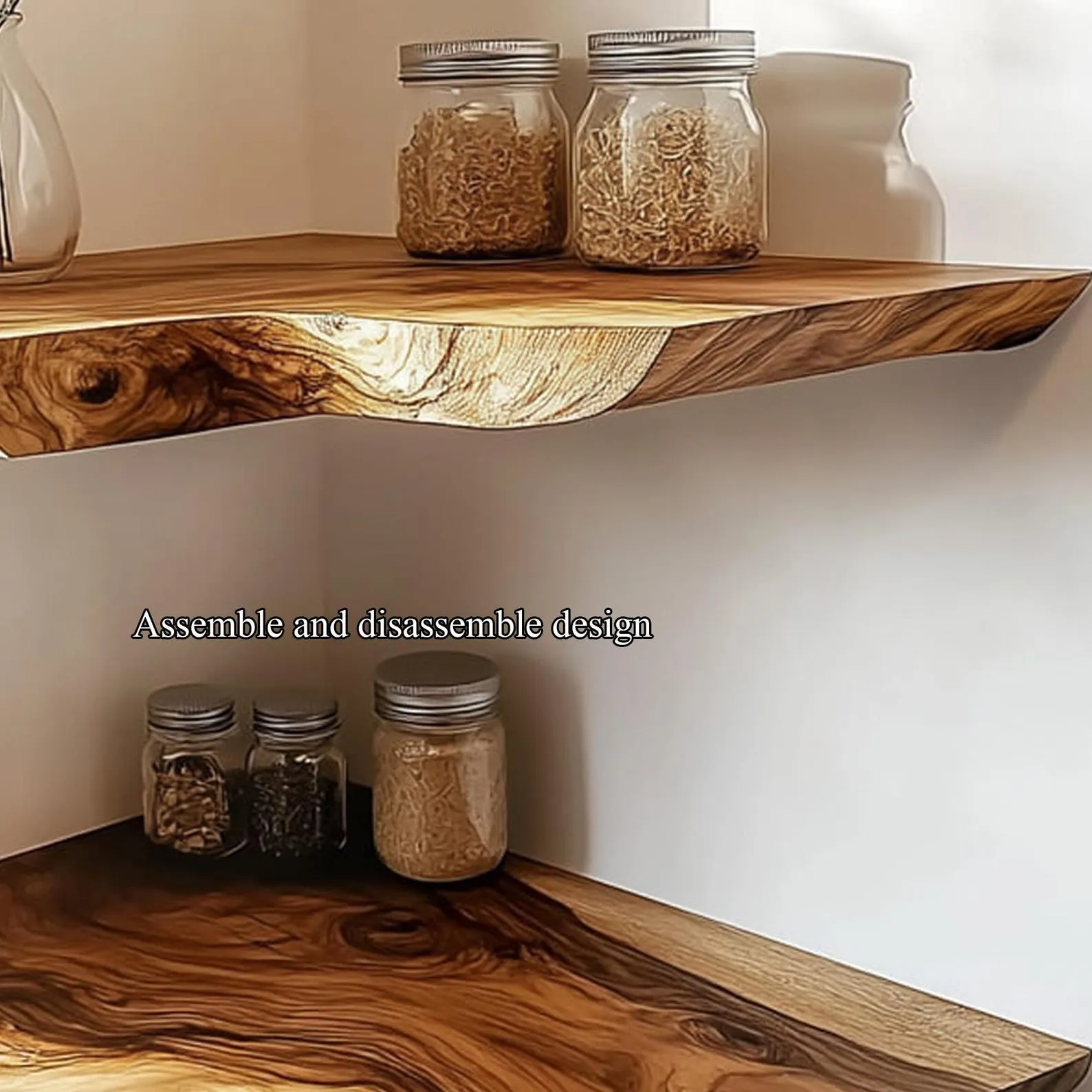 Rustic Floating Shelf Solid Natural Wood Corner Shelf Farmhouse Style Kitchen and Living Room Decor - Image 5