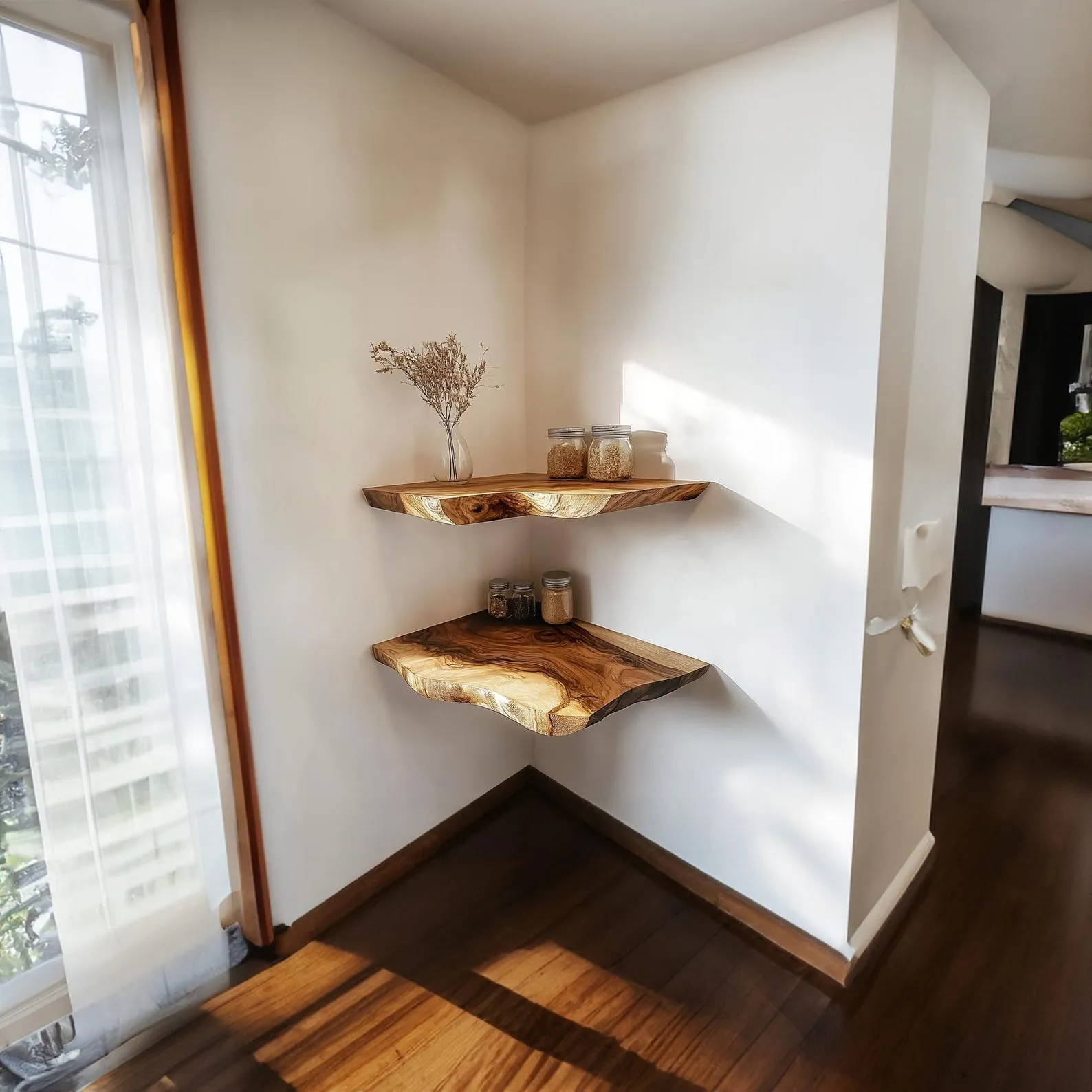 Rustic Floating Shelf Solid Natural Wood Corner Shelf Farmhouse Style Kitchen and Living Room Decor - Image 6
