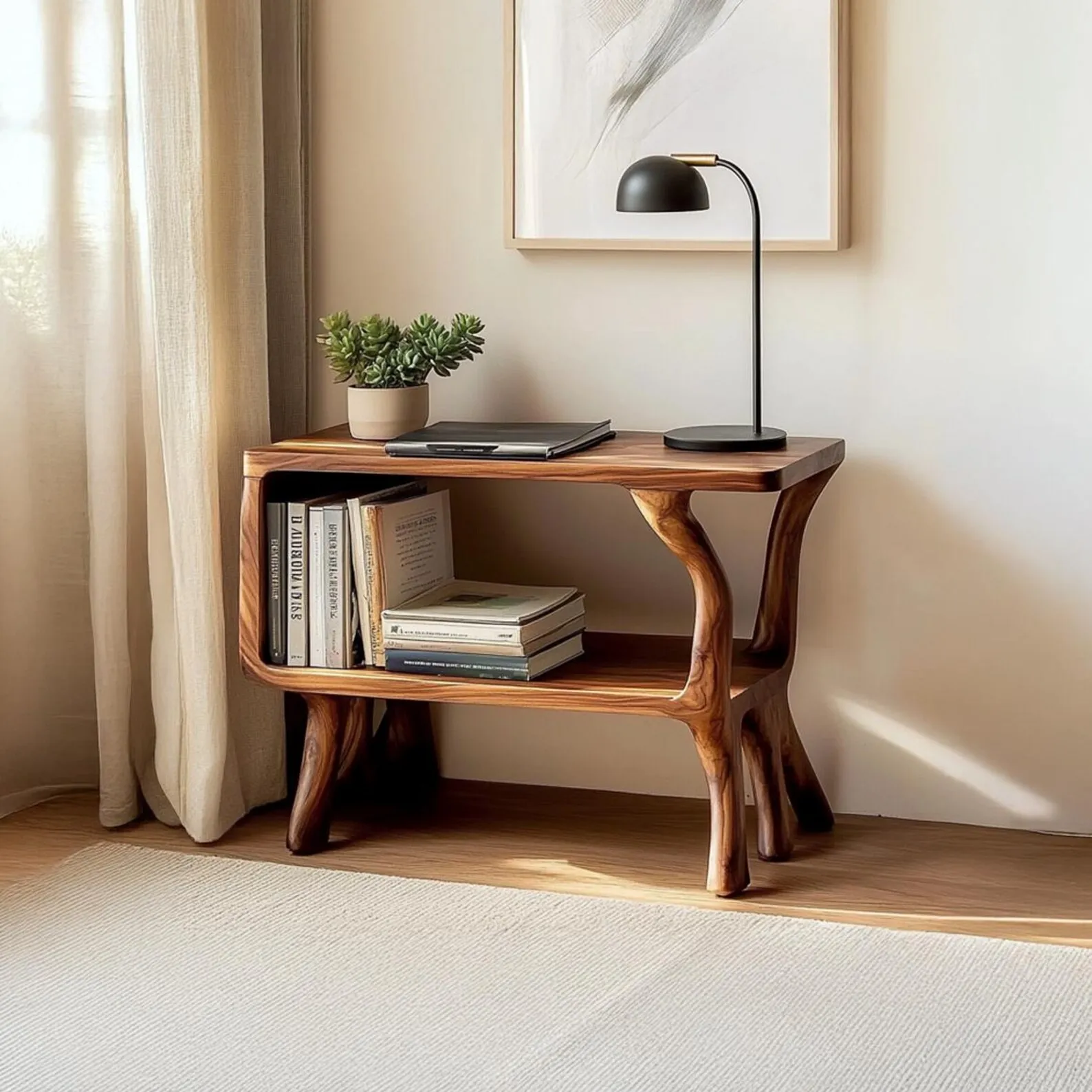 Rustic Solid Wood Beside Table Unique Living Room Decor Furniture and Housewarming Gift