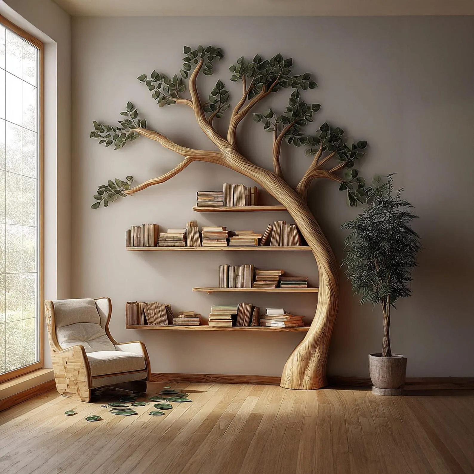 Tree Shaped Bookshelf Natural Wood Vintage Bookcase Custom Bookshelf Unique Shelf Art Wood Furniture Home Decor