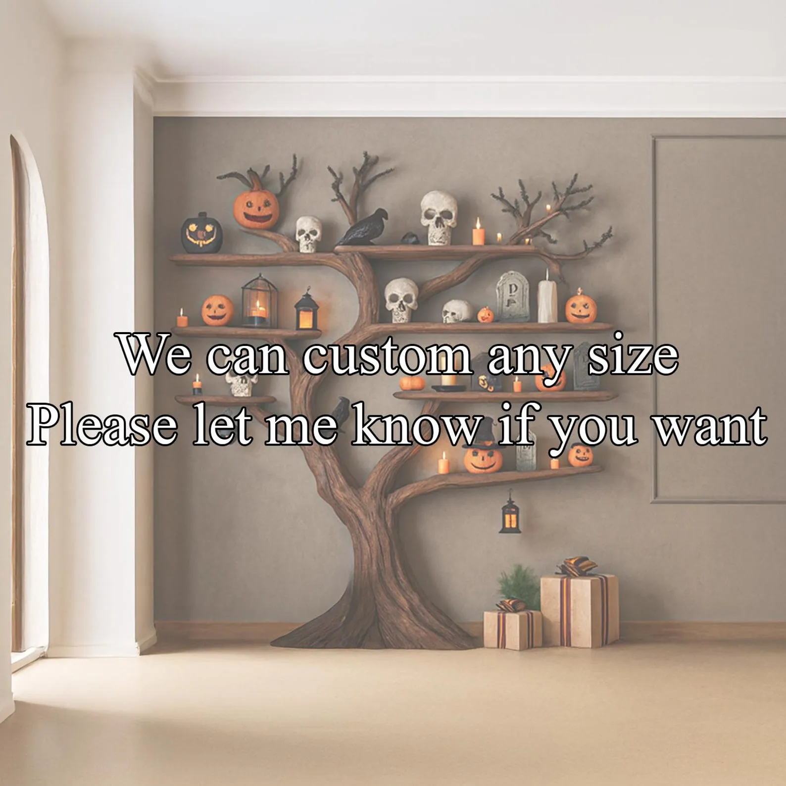 Tree Shaped Bookshelf Solid Wood Custom Bookcase Rustic Handmade Furniture Natural Wood Shelf Display for Halloween Decor - Image 2