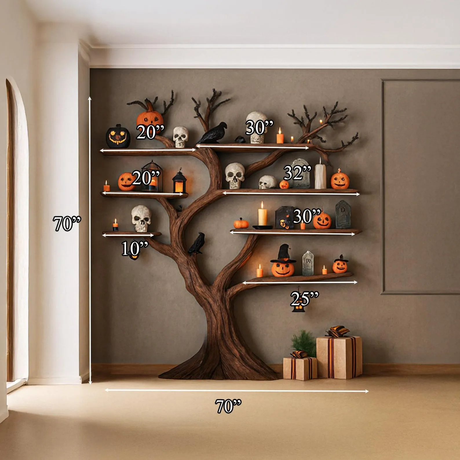Tree Shaped Bookshelf Solid Wood Custom Bookcase Rustic Handmade Furniture Natural Wood Shelf Display for Halloween Decor - Image 5