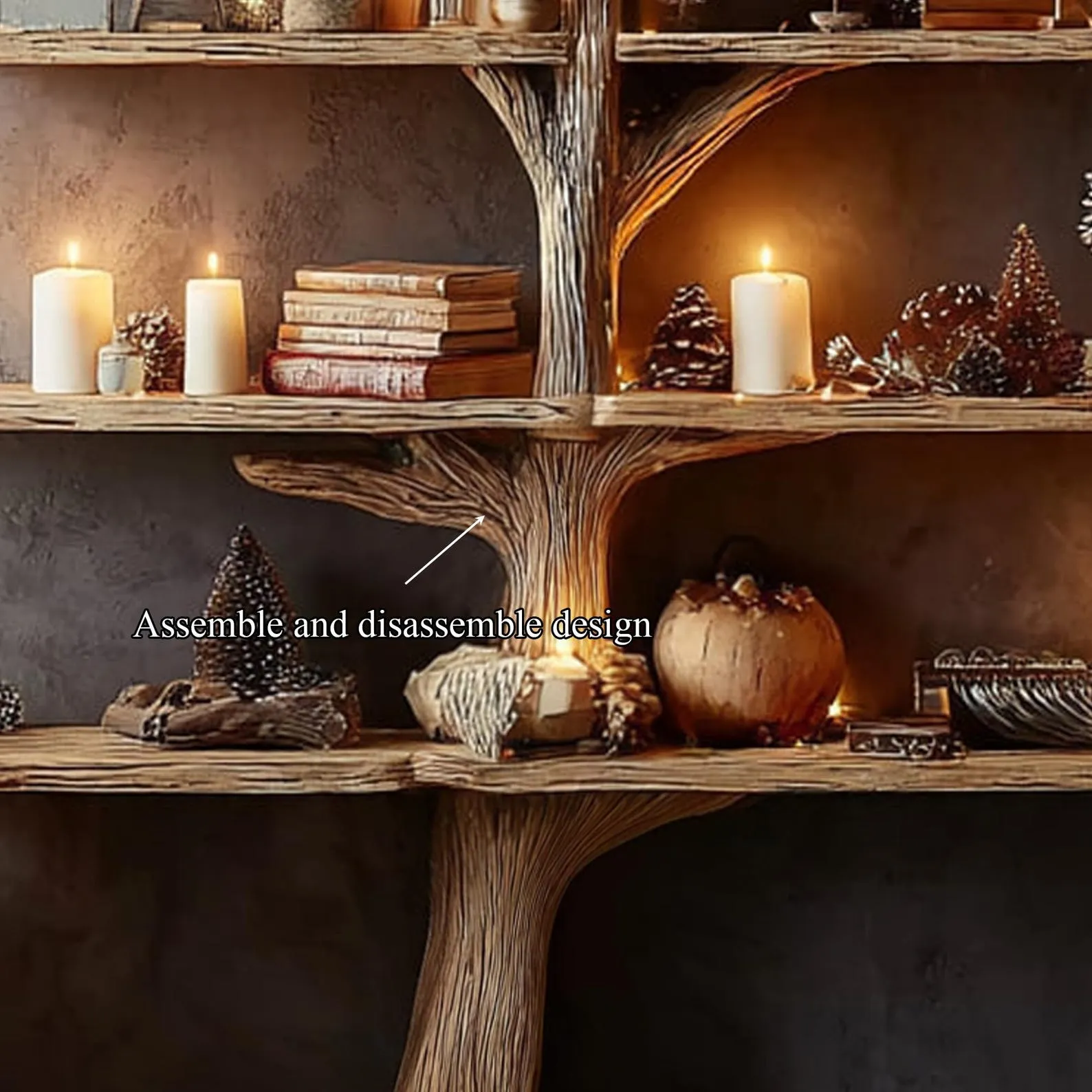 Tree Shaped Wooden Bookshelf Rustic Floating Bookshelf Wooden Shelves for Living Room Nursery and Christmas Home Decor Gift - Image 4