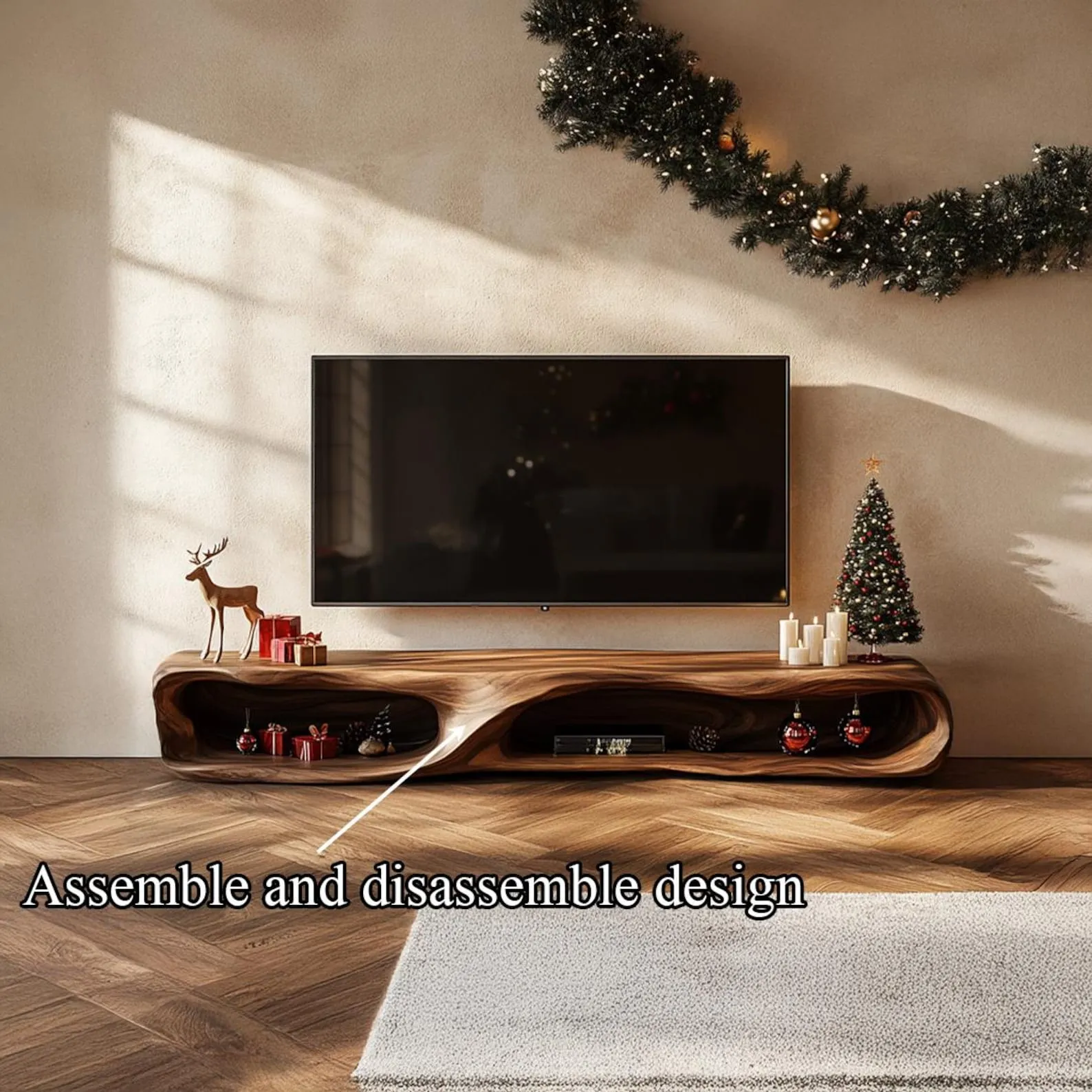 Modern Solid Wood TV Cabinet Stylish Console with Storage Cabinet Functional Furniture for Living Room and Home Decor - Image 3