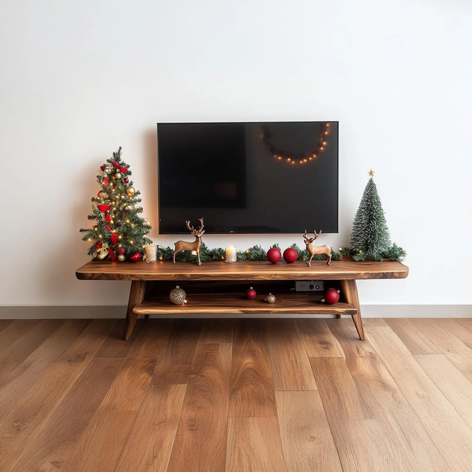 Solid Wood TV Stand Modern TV Cabinet Console with Natural Wood Grain Storage Cabinet for Living Room and Home Decor