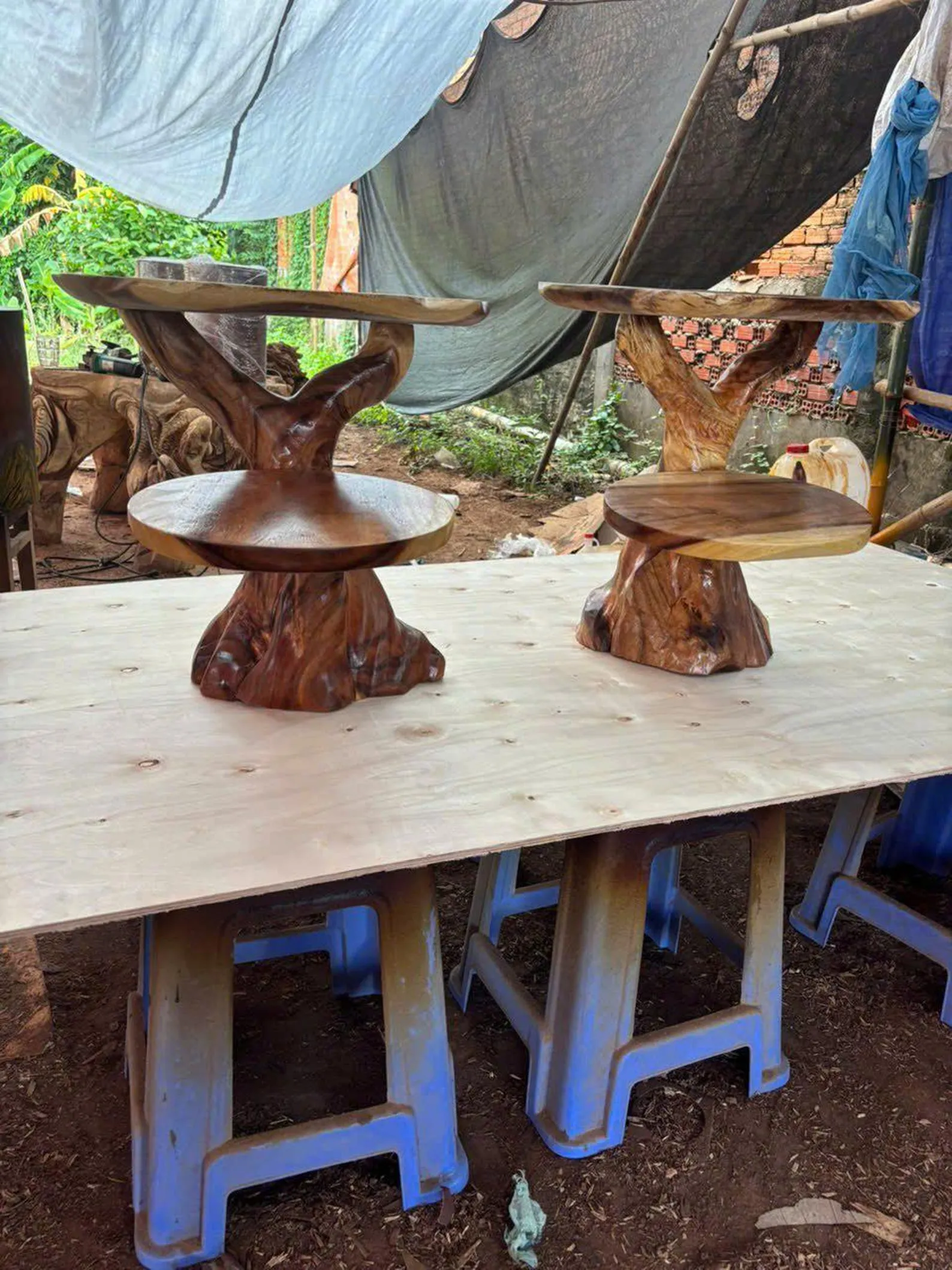 Custom Handmade Solid Wood Console Table Tree Shaped Rustic Entryway Furniture Artistic Wooden Home Decor - Image 4