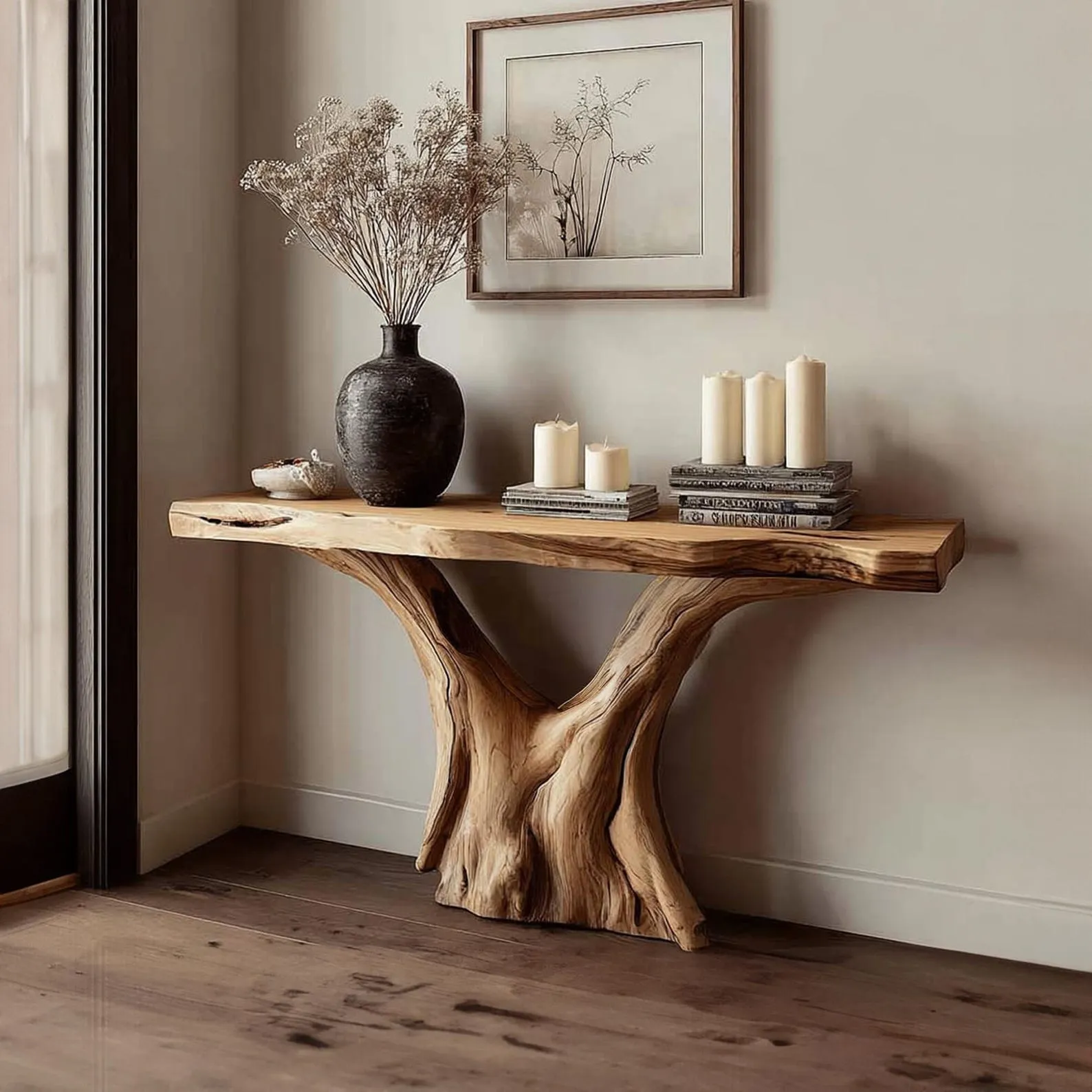 Rustic Live Edge Console Table Solid Wood Handmade Unique Furniture Home Decor Housewarming Gift