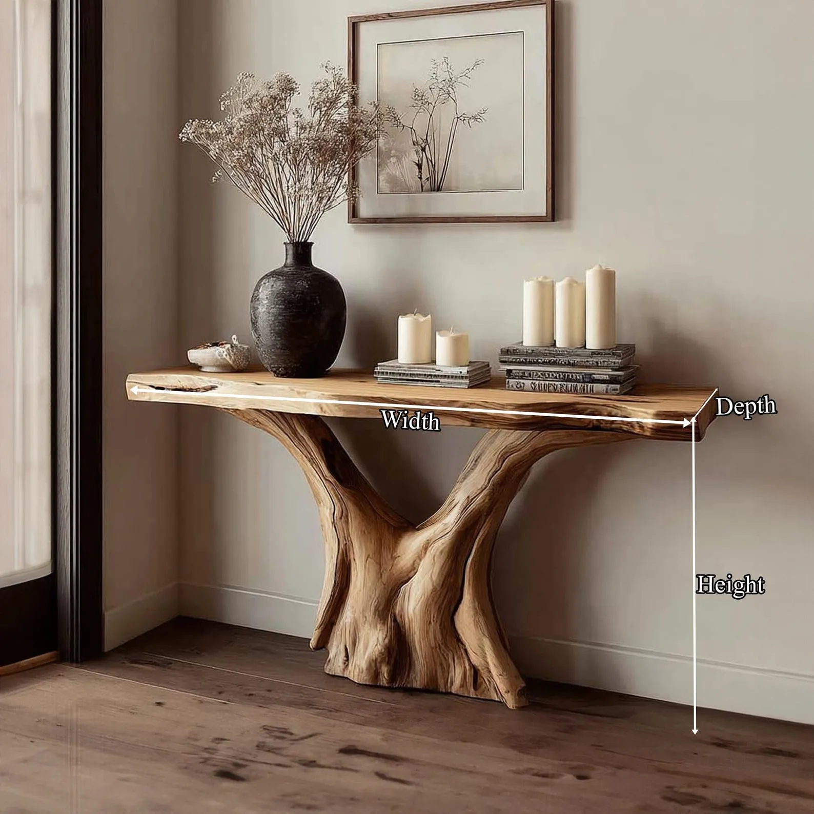 Rustic Live Edge Console Table Solid Wood Handmade Unique Furniture Home Decor Housewarming Gift - Image 3