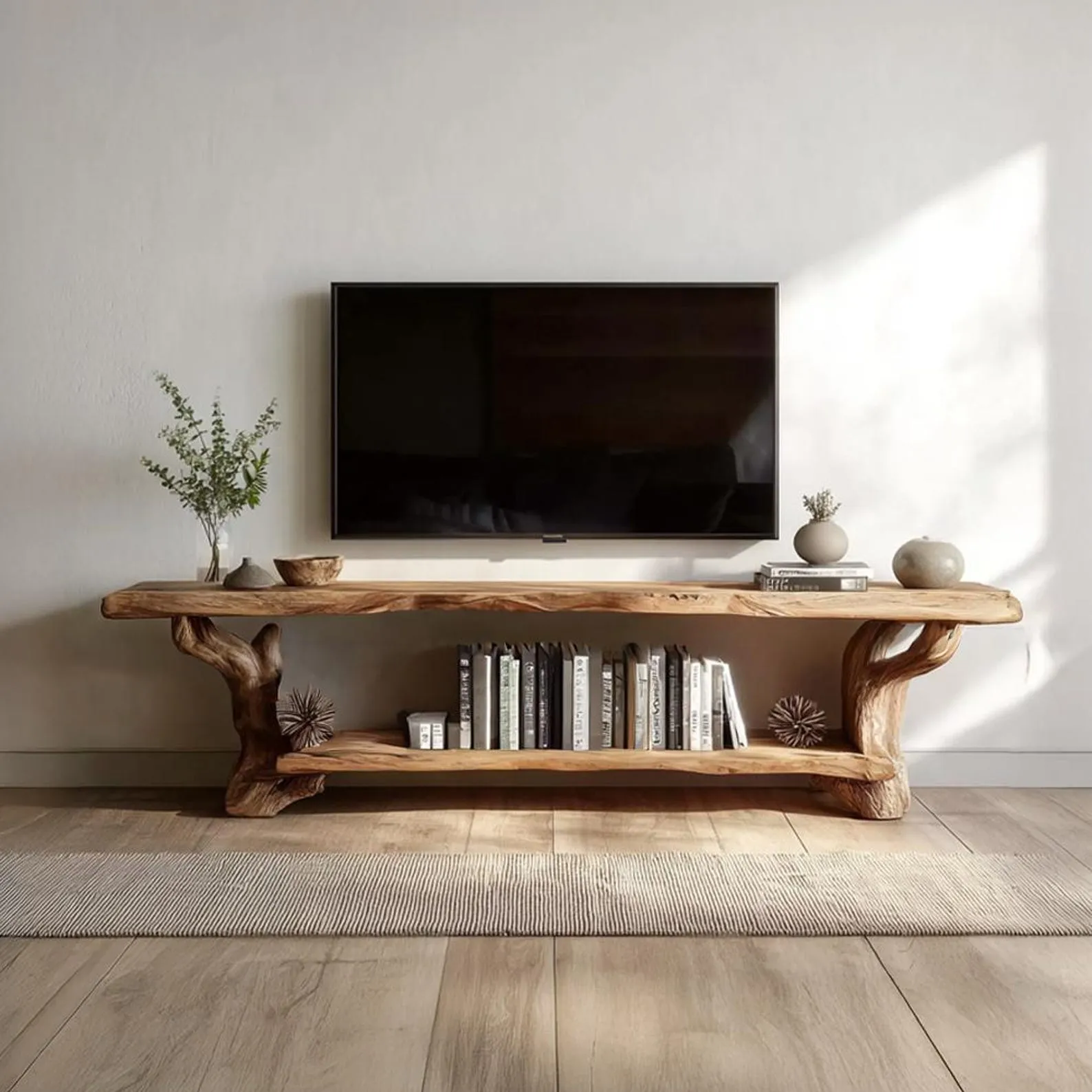 Live edge tv stand custom floating tv cabinet rustic tv storage handmade tv console unique home furniture housewarming decor living room