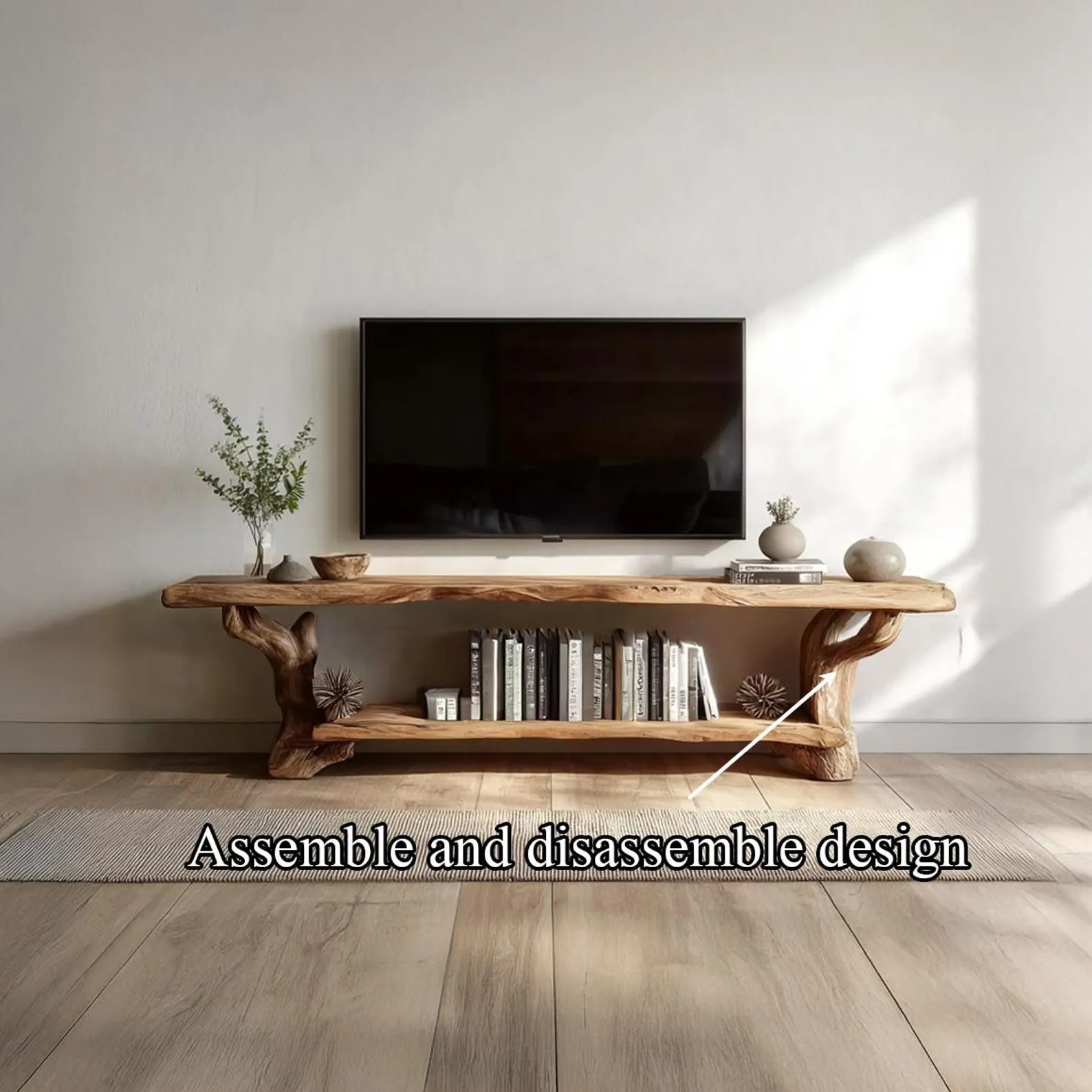 Live edge tv stand custom floating tv cabinet rustic tv storage handmade tv console unique home furniture housewarming decor living room - Image 4