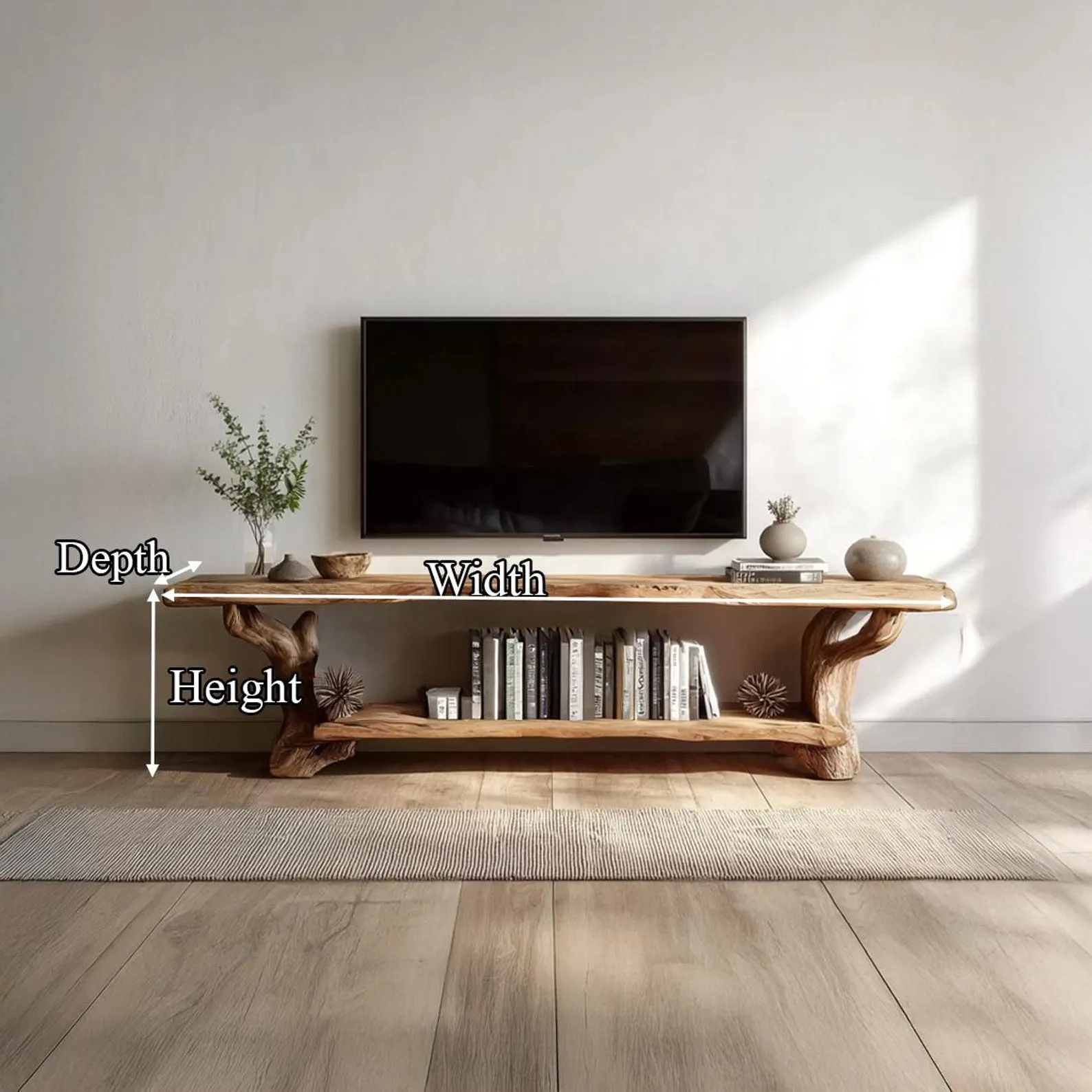 Live edge tv stand custom floating tv cabinet rustic tv storage handmade tv console unique home furniture housewarming decor living room - Image 5