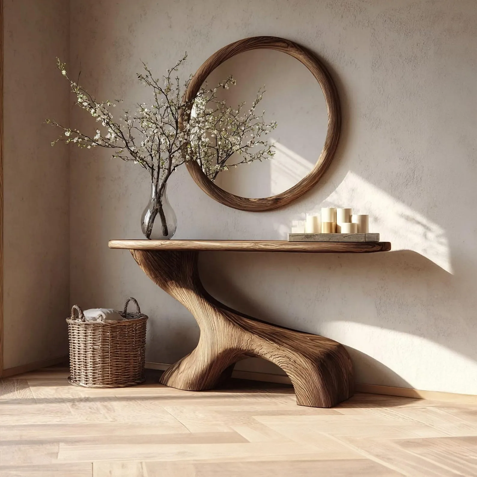 Rustic Wood Console Table Natural Driftwood Custom Design Handmade Unique Entryway Decor Bespoke Solid Wood Furniture Gift Her