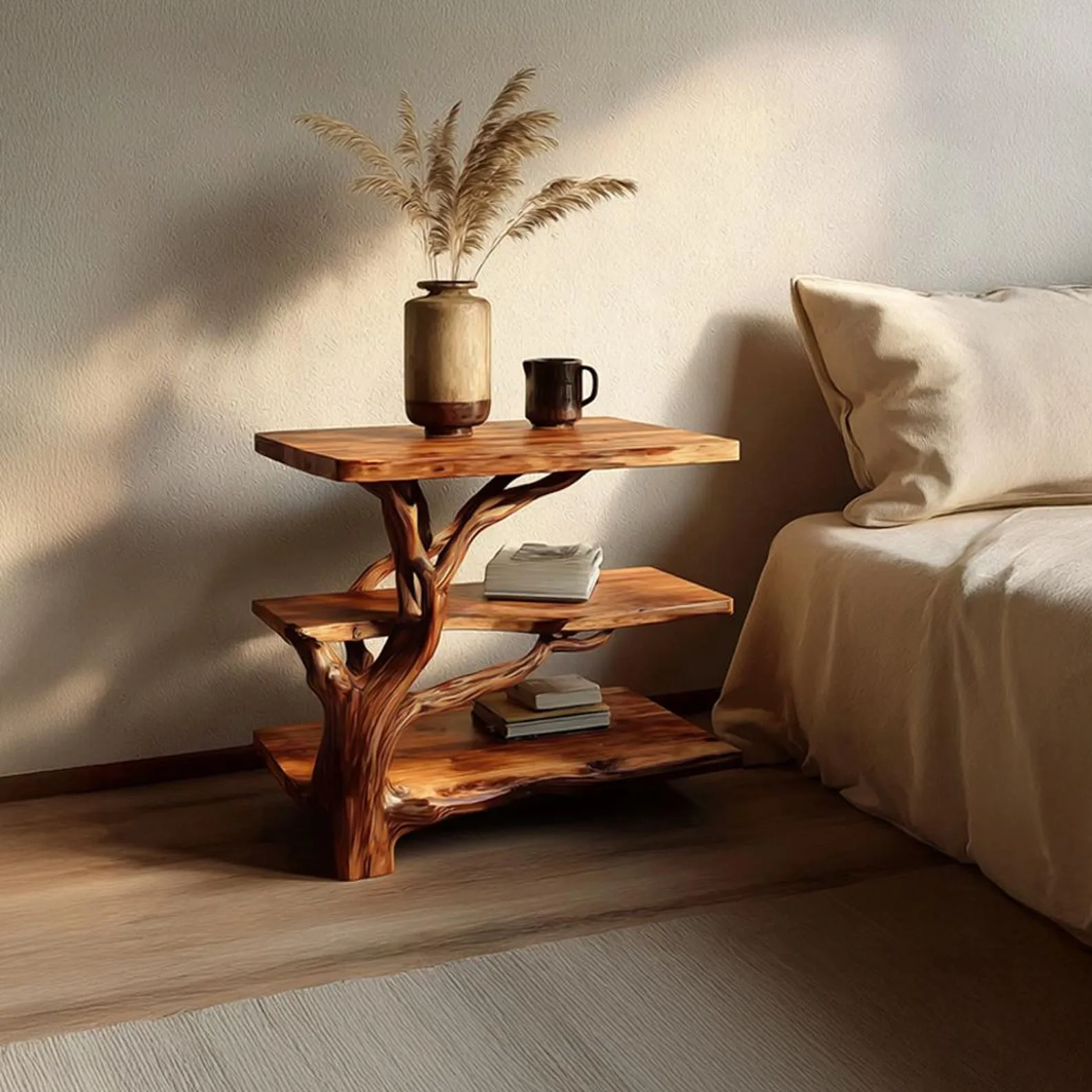 Farmhouse nightstand floating shelf wall art bedroom handmade end table natural wood bedside shelf rustic bedside table gift for home