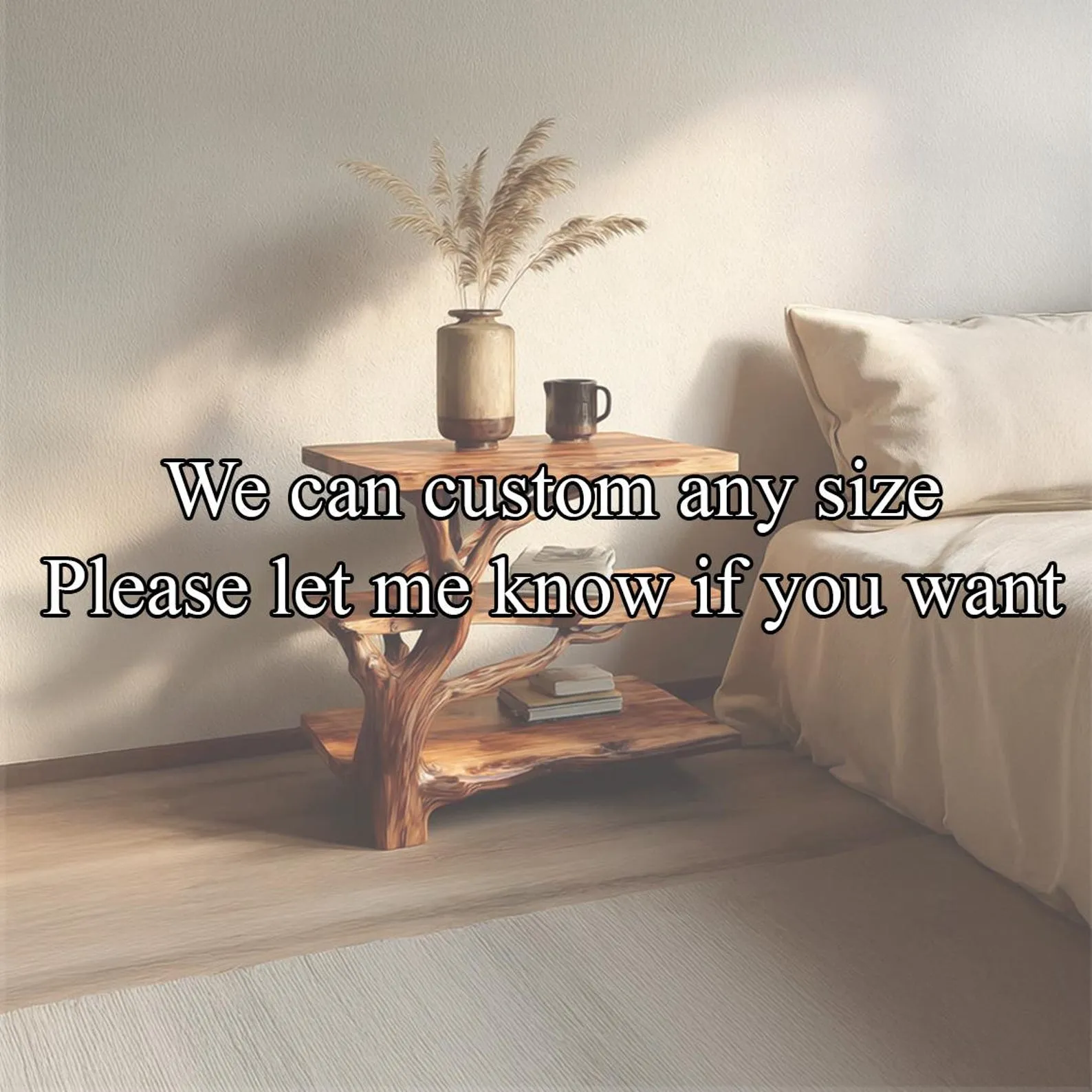 Farmhouse nightstand floating shelf wall art bedroom handmade end table natural wood bedside shelf rustic bedside table gift for home - Image 3