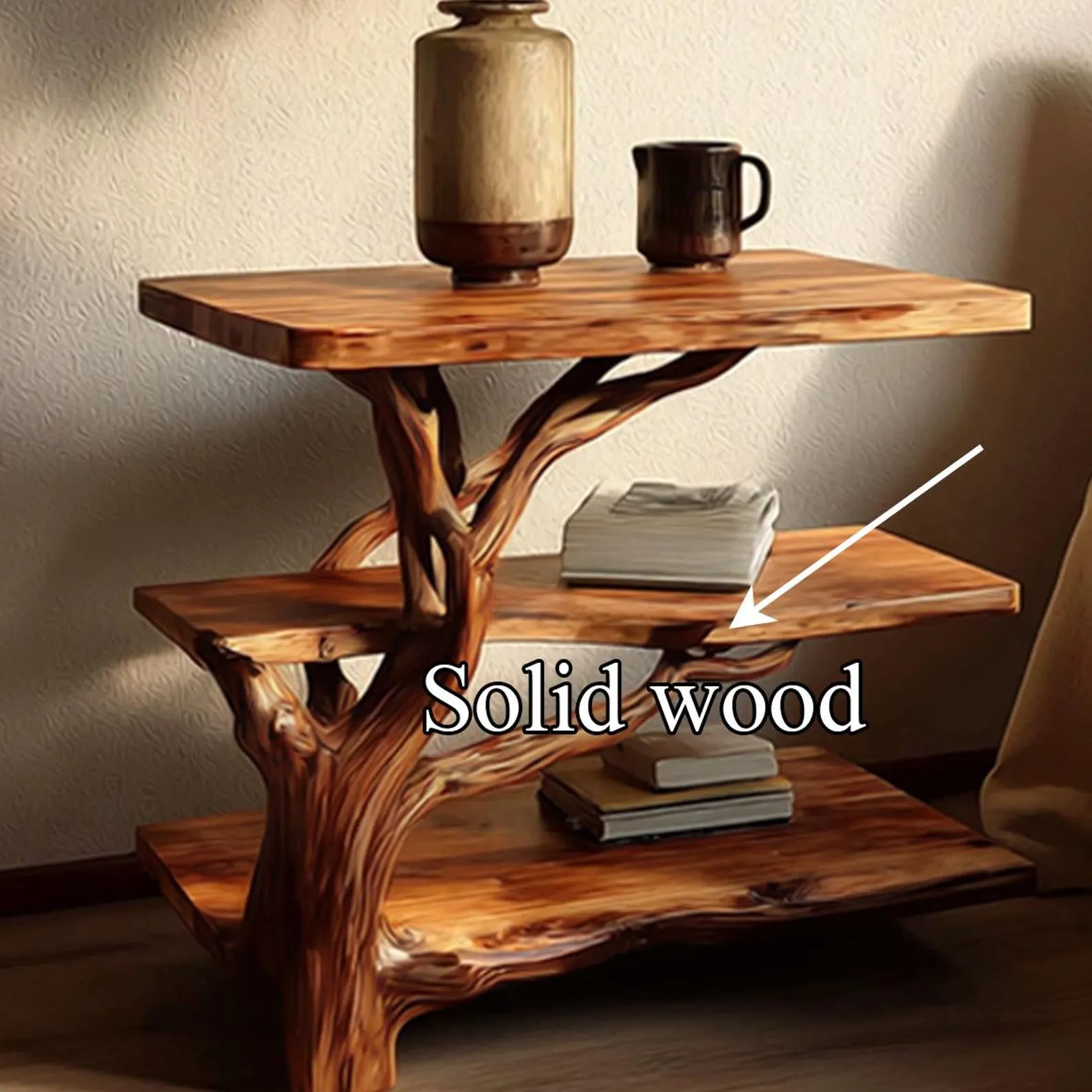 Farmhouse nightstand floating shelf wall art bedroom handmade end table natural wood bedside shelf rustic bedside table gift for home - Image 4