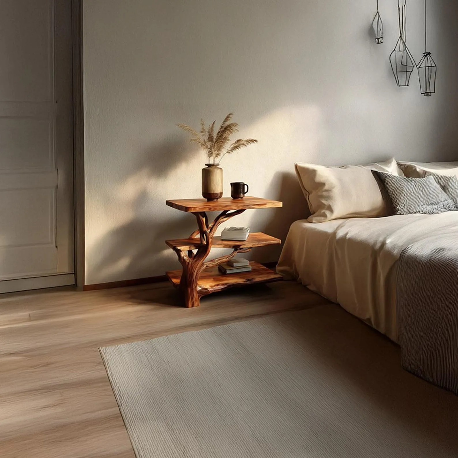 Farmhouse nightstand floating shelf wall art bedroom handmade end table natural wood bedside shelf rustic bedside table gift for home - Image 7