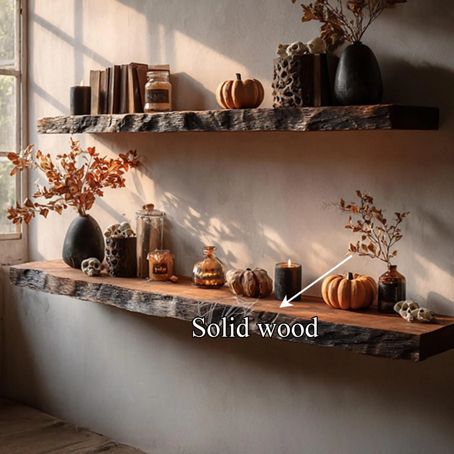 Natural Wood Floating Shelves Rustic Wood Floating Shelf Small Wood Display Shelf Wall Shelf Book Shelf Entryway shelf Gift Halloween - Image 4