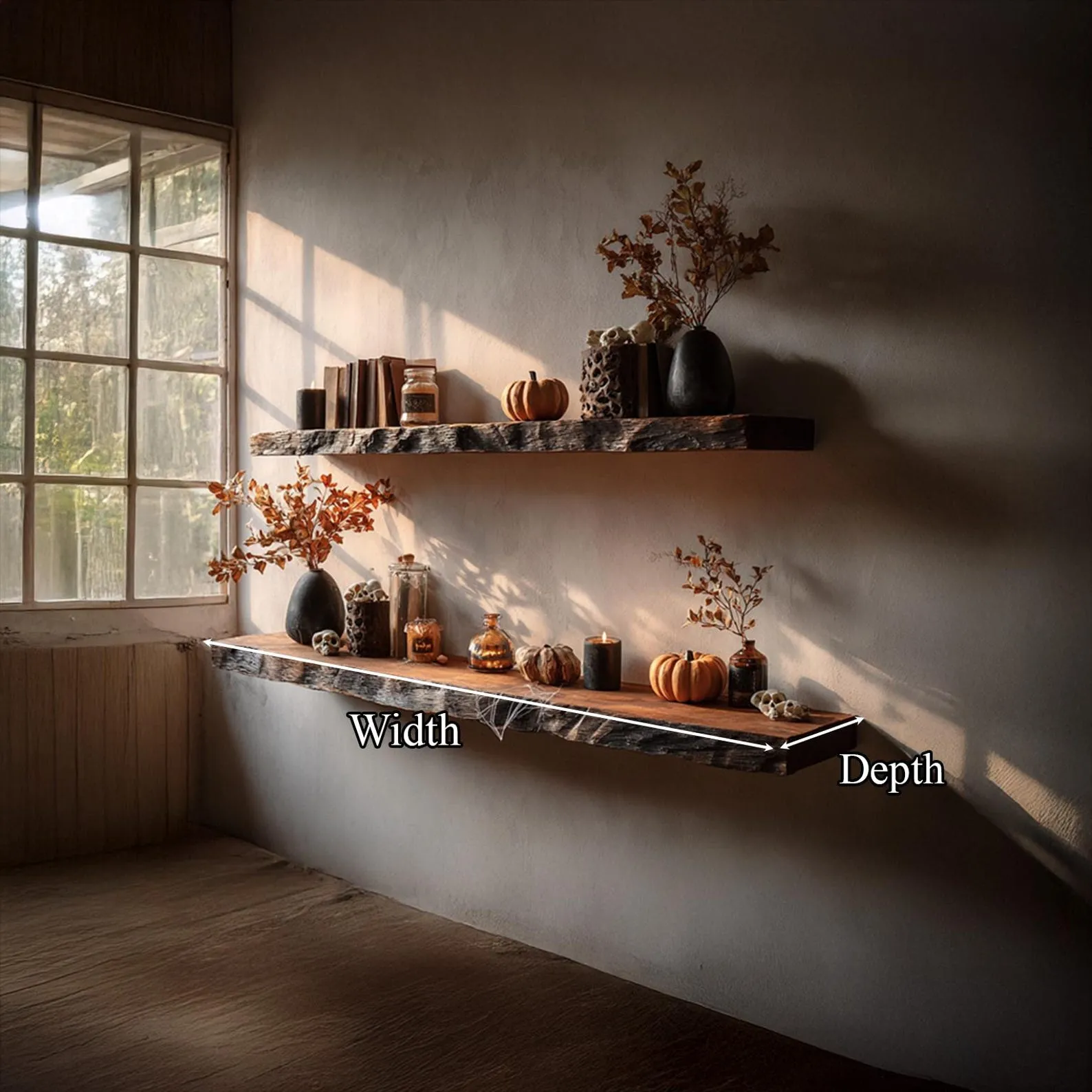 Natural Wood Floating Shelves Rustic Wood Floating Shelf Small Wood Display Shelf Wall Shelf Book Shelf Entryway shelf Gift Halloween - Image 5