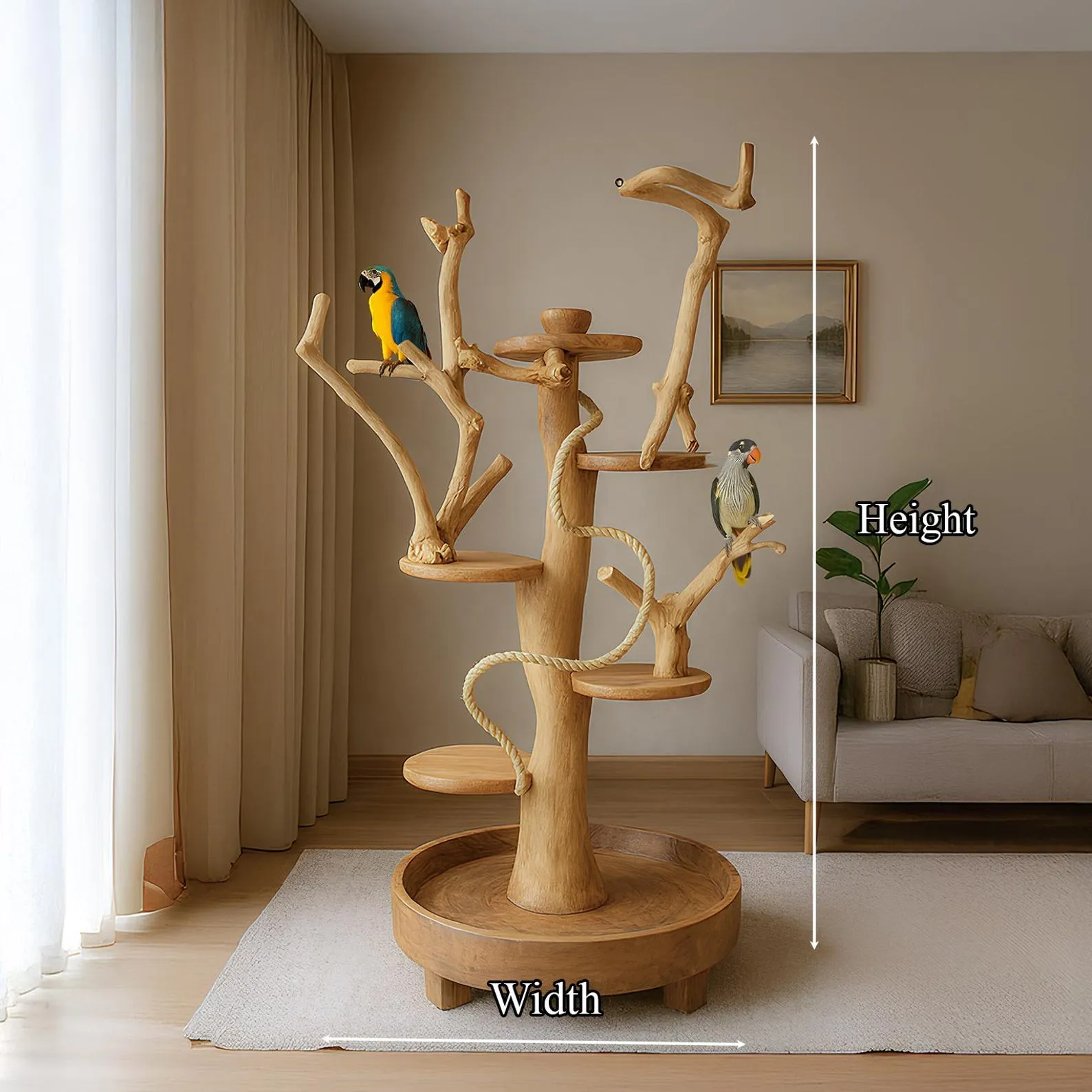 Custom Crafted Parrot Stands Medium Size Solid Wood Bird Perches Parrot Jungles Bird Trees Conure Cockatoo Macaw Gift - Image 2