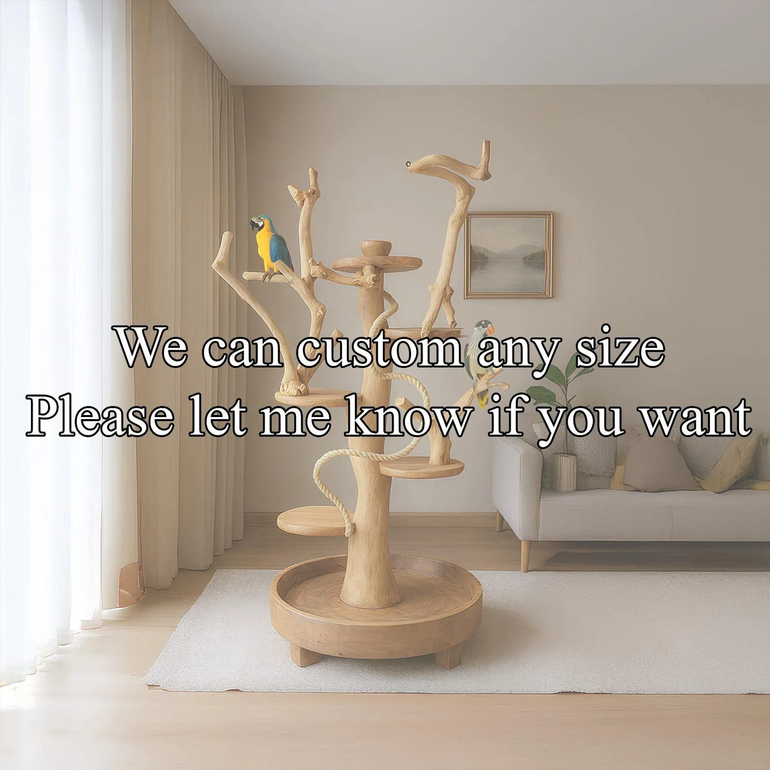 Custom Crafted Parrot Stands Medium Size Solid Wood Bird Perches Parrot Jungles Bird Trees Conure Cockatoo Macaw Gift - Image 3