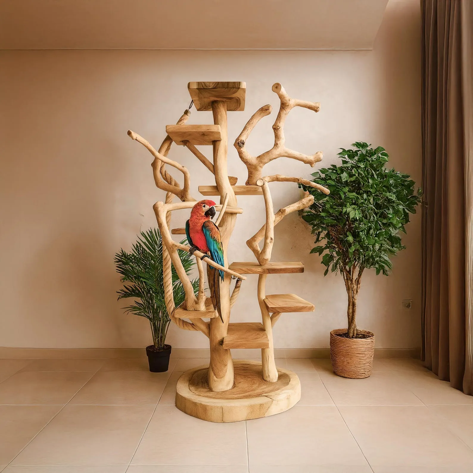 Display Shelves Parrot Solid Wood Handmade Unique Wood Grain Shelf Decor Wood Shelf Standing Home Decor Parrot Gift